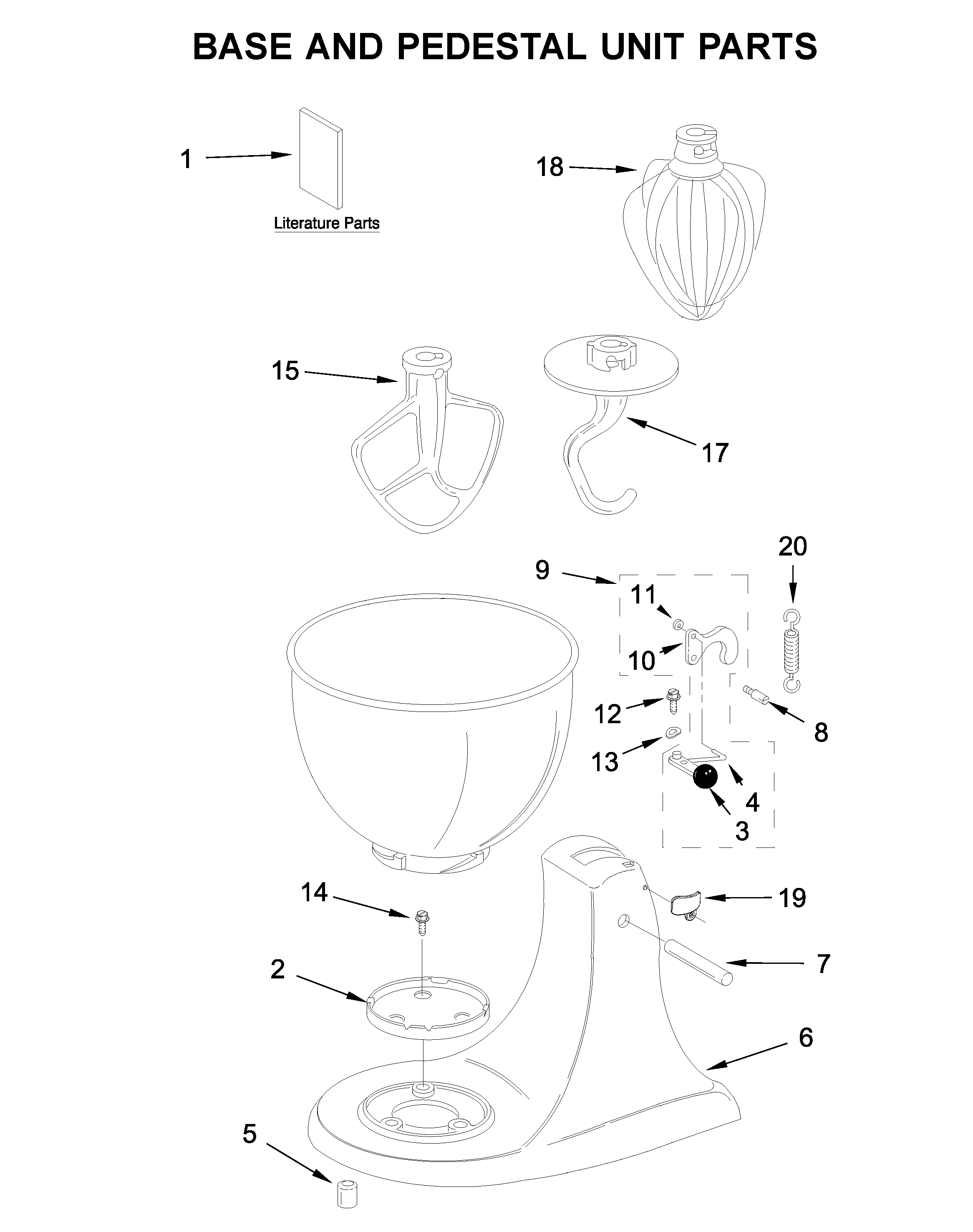 KitchenAid 5K45SSESL4 base and pedestal unit parts diagram
