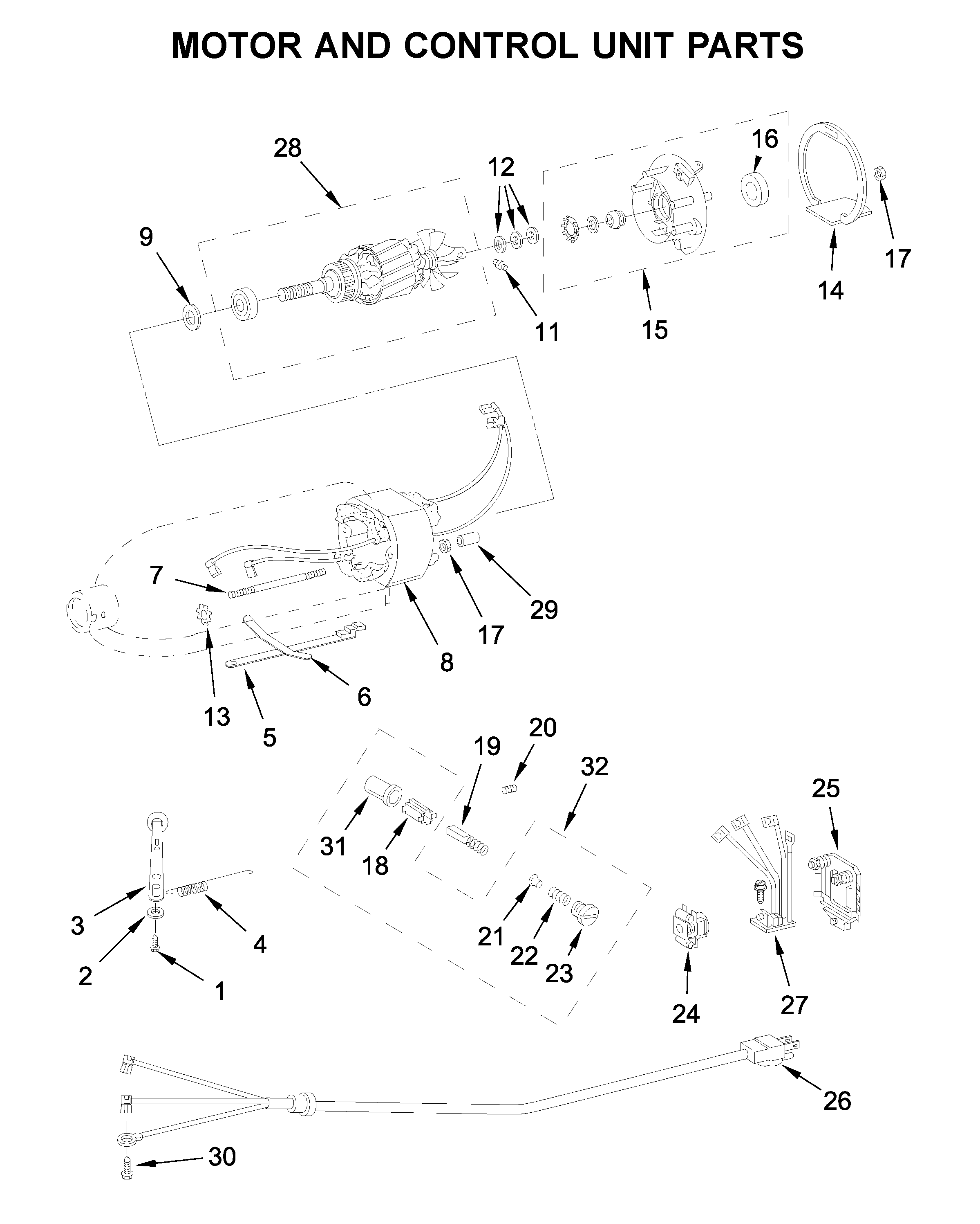 KitchenAid 5K45SSBOB4 motor and control unit parts diagram