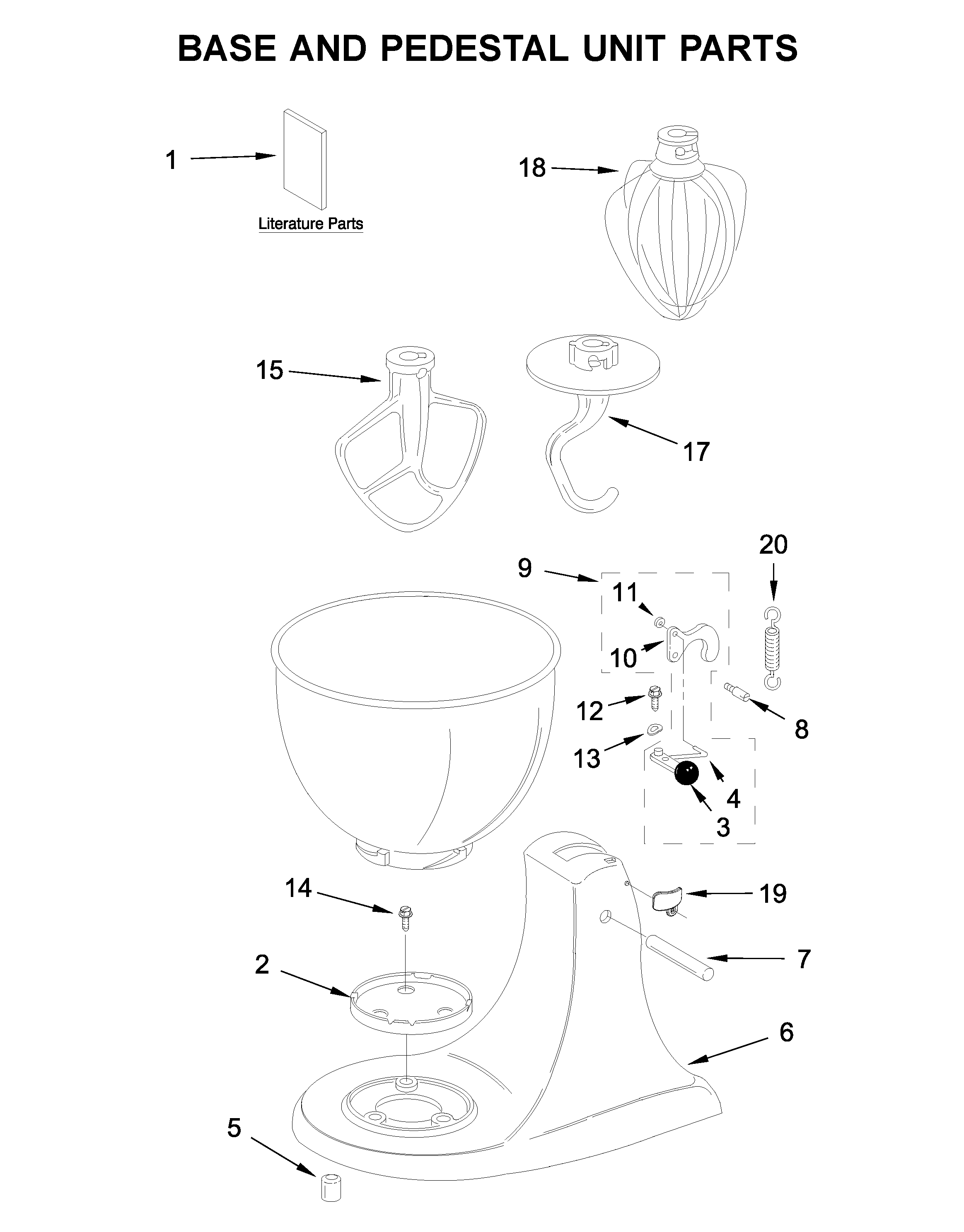 KitchenAid 5K45SSBOB4 base and pedestal unit parts diagram