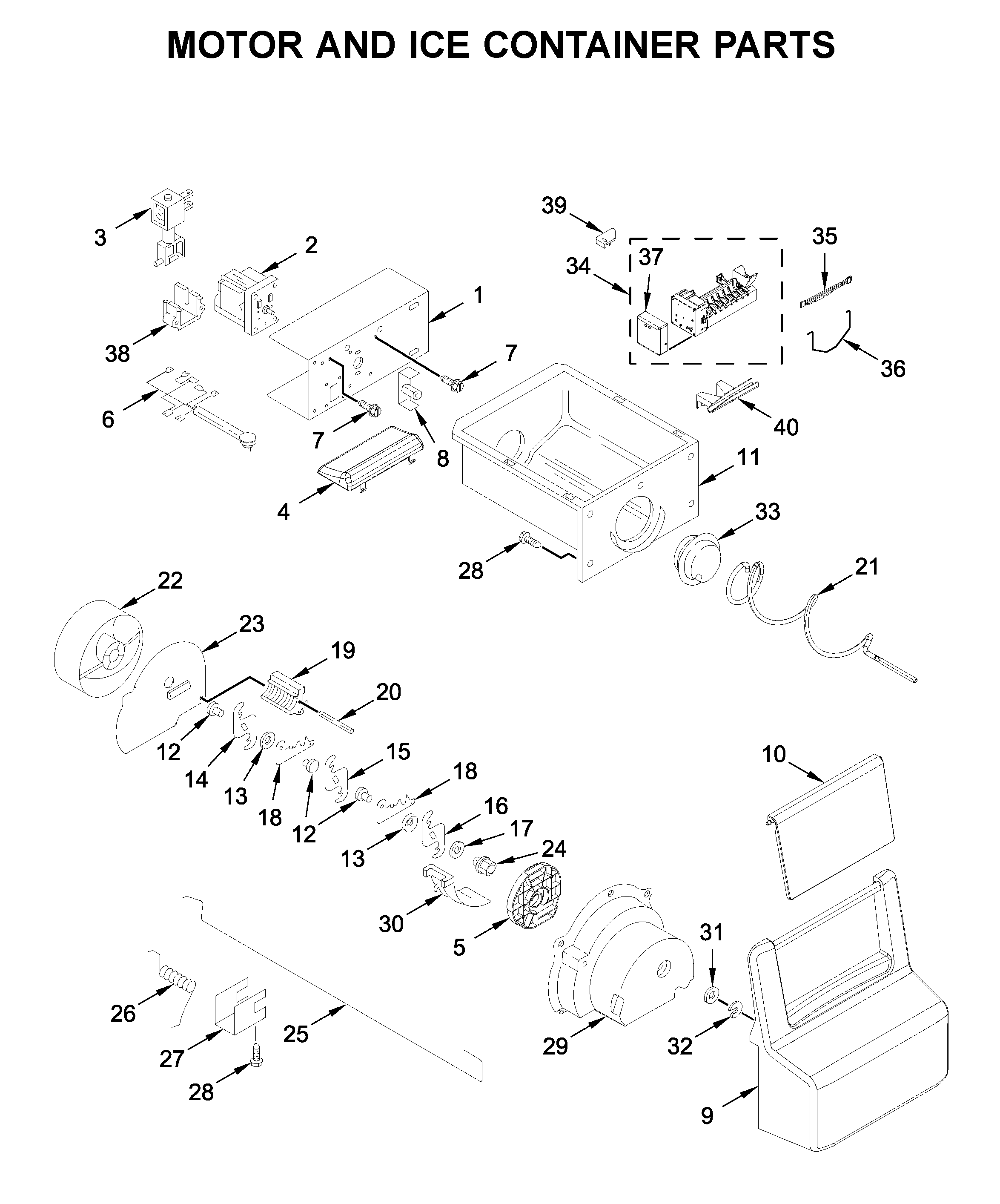 Whirlpool WRS311SDHM02 motor and ice container parts diagram