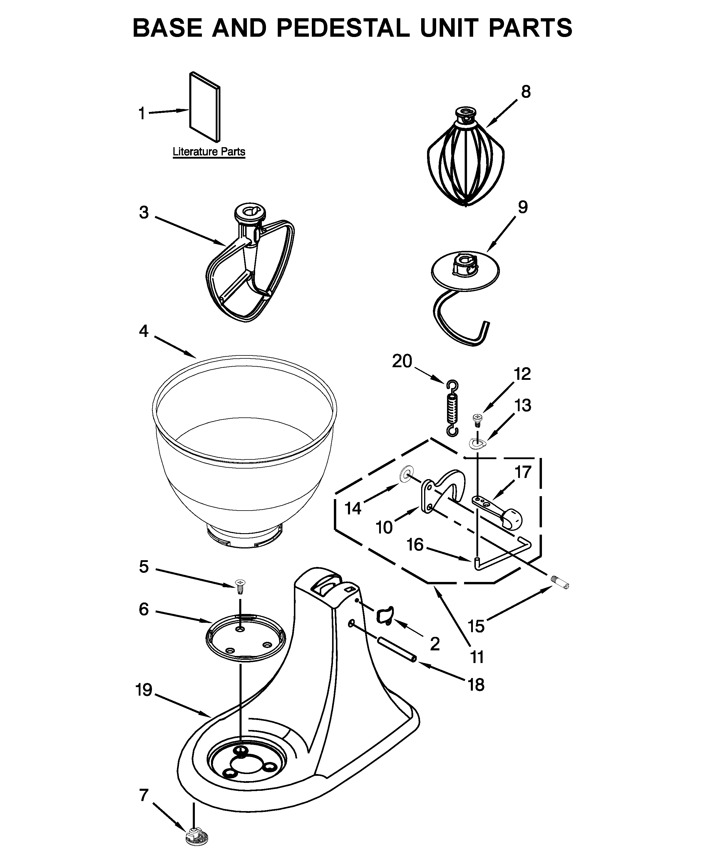 KitchenAid 7K45SSZWH0 base and pedestal unit parts diagram