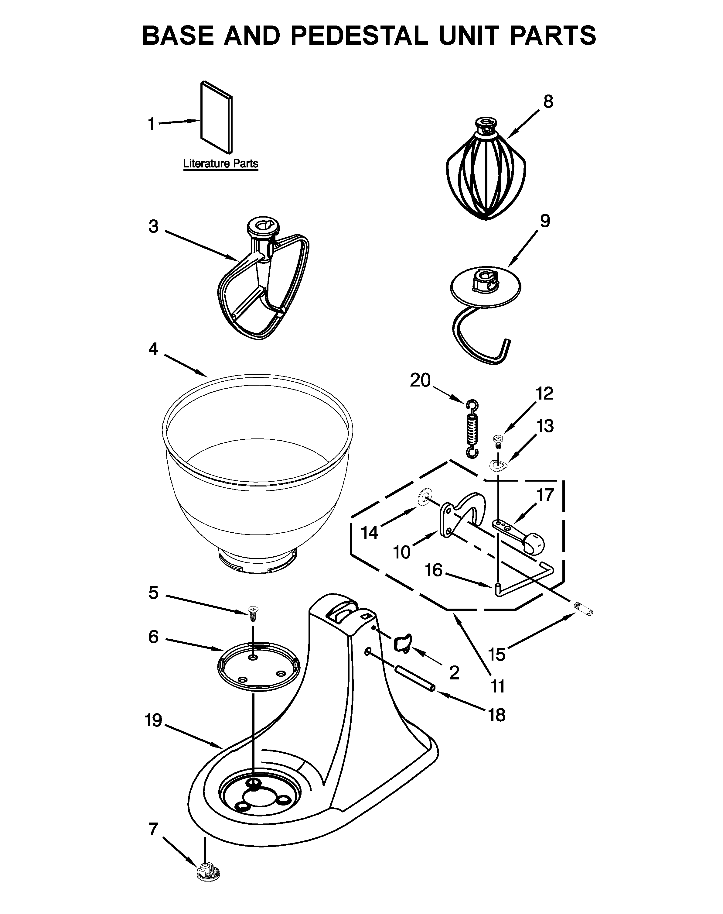 KitchenAid 5K45SSZWH0 base and pedestal unit parts diagram