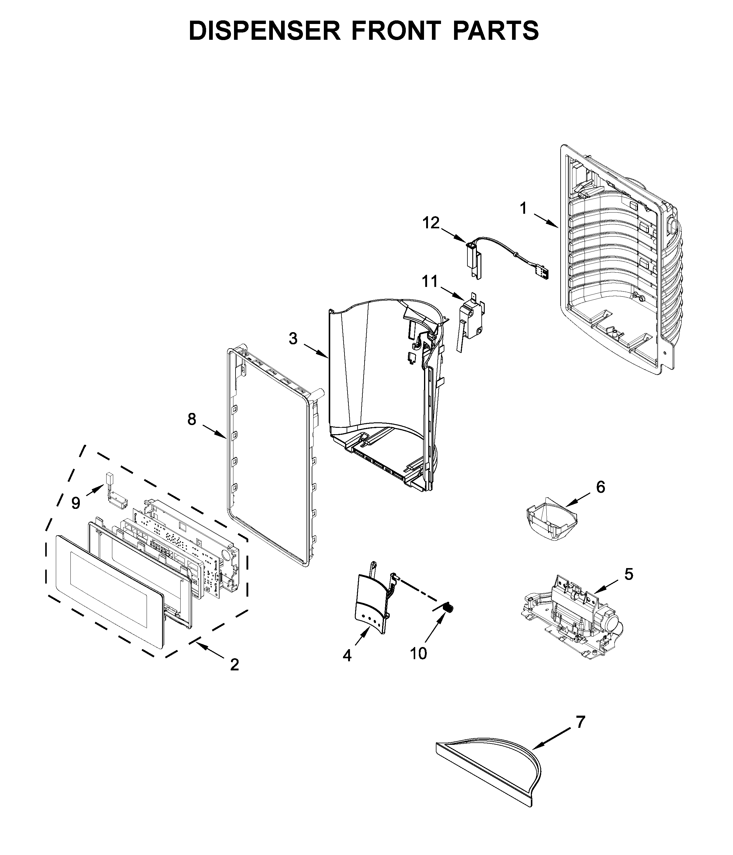 KitchenAid KRMF706EBS01 dispenser front parts diagram