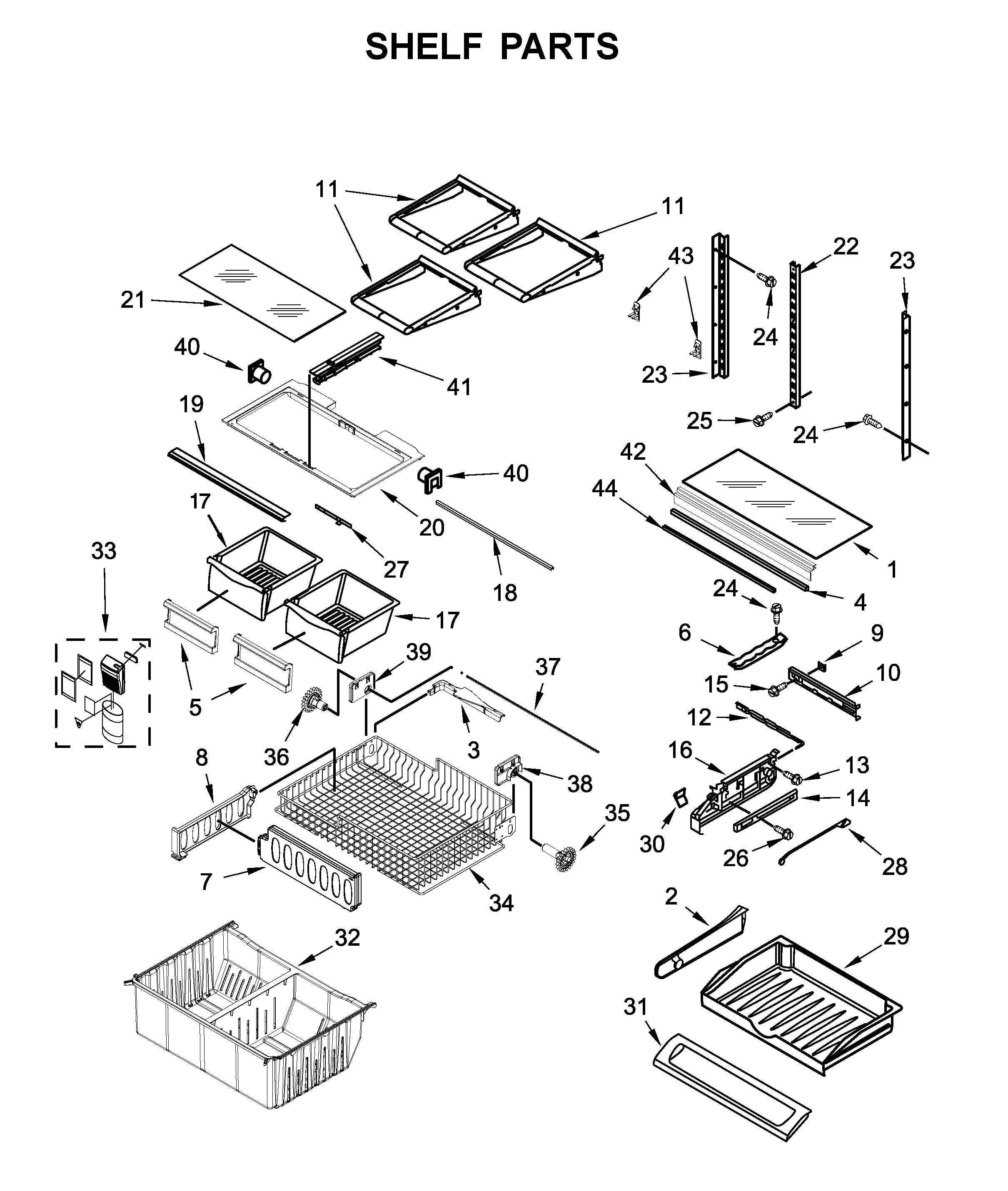 Whirlpool WRFA32SMHN00 shelf parts diagram