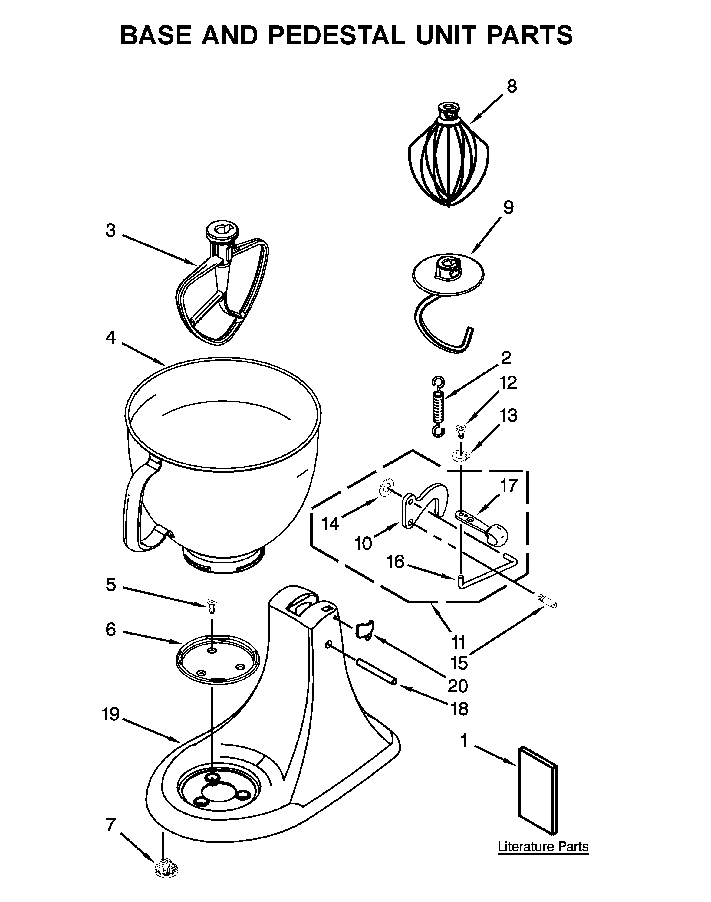 KitchenAid 5KSM125CER0 base and pedestal unit parts diagram