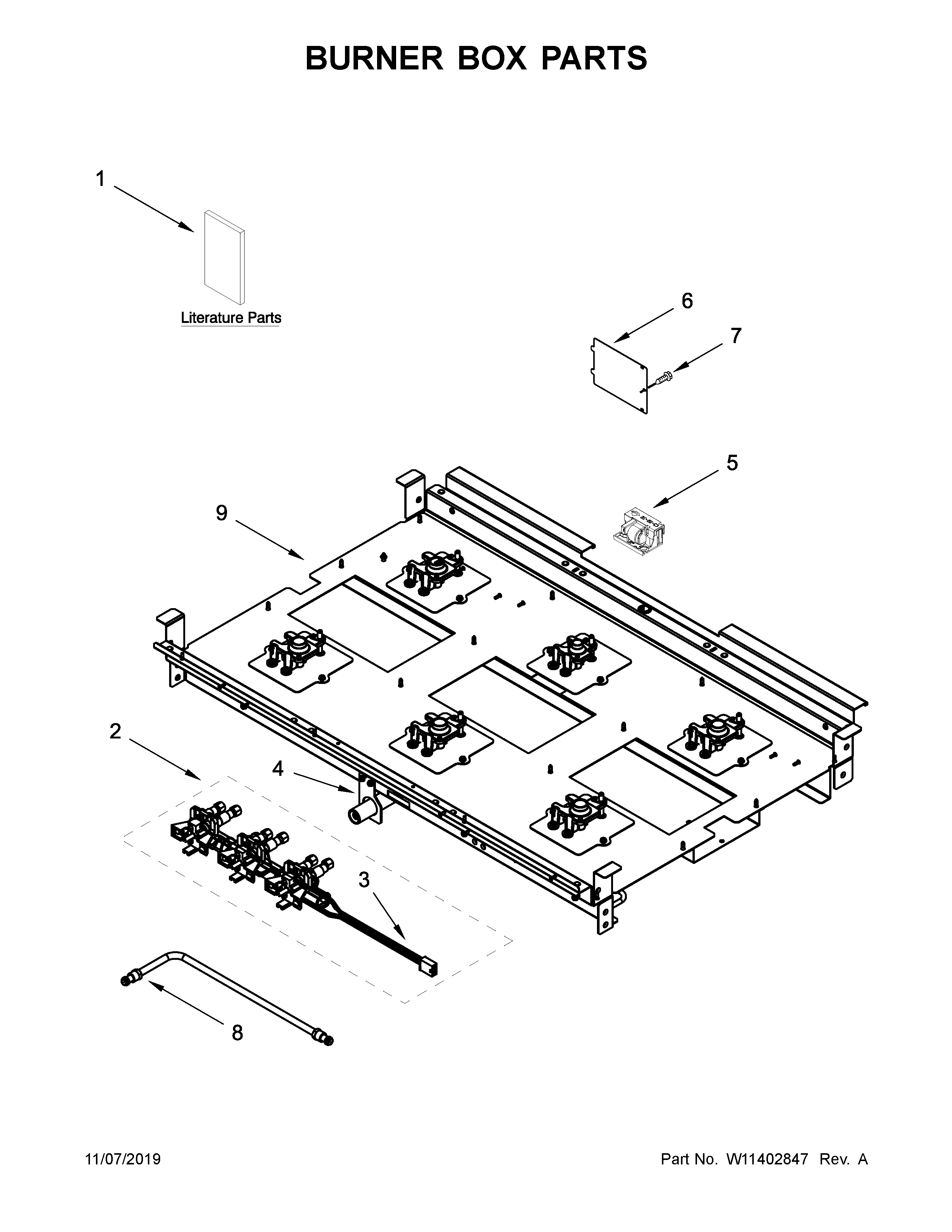 KitchenAid KFGC506JBK00 burner box parts diagram