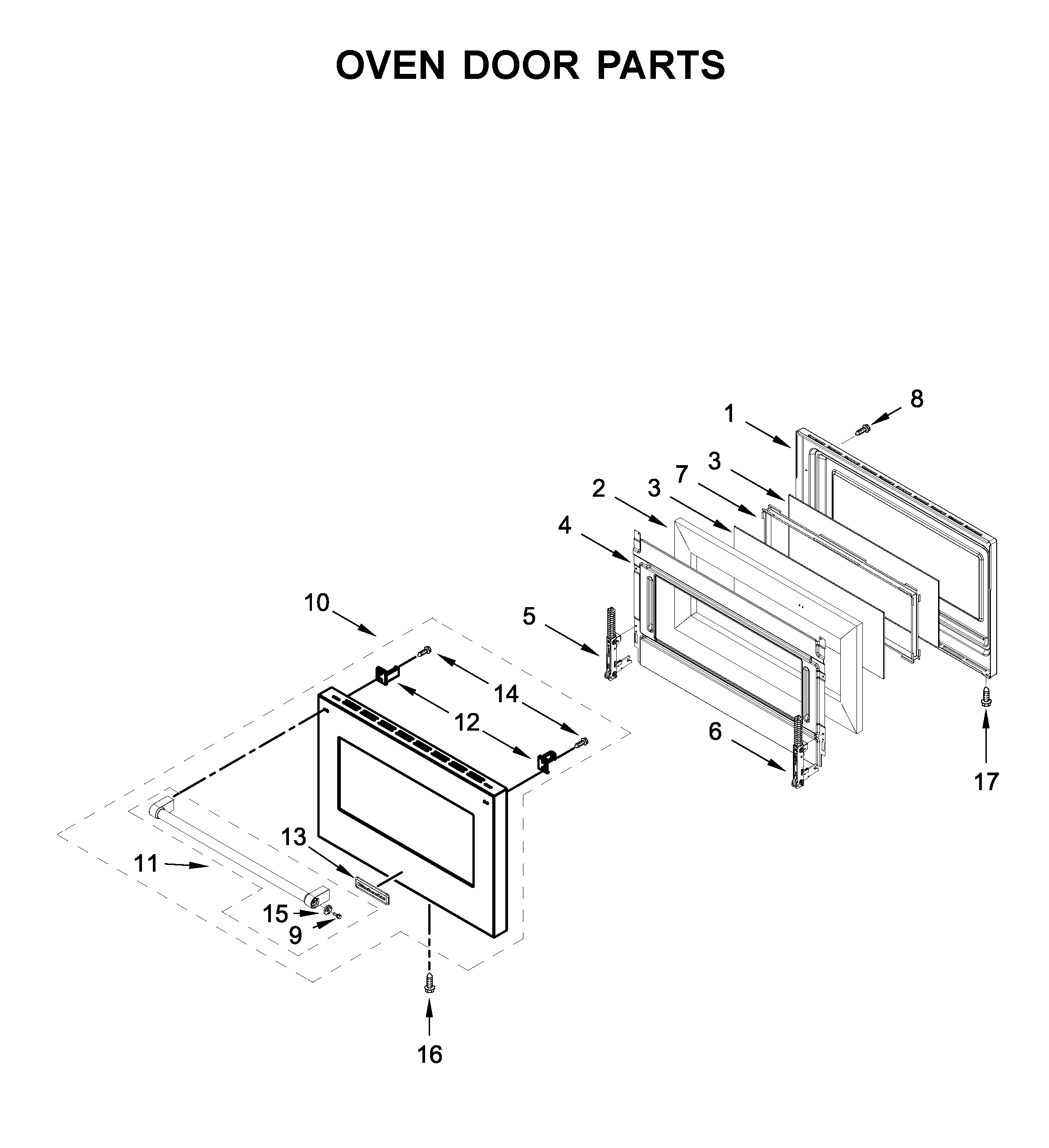 KitchenAid KFGC506JBK00 oven door parts diagram
