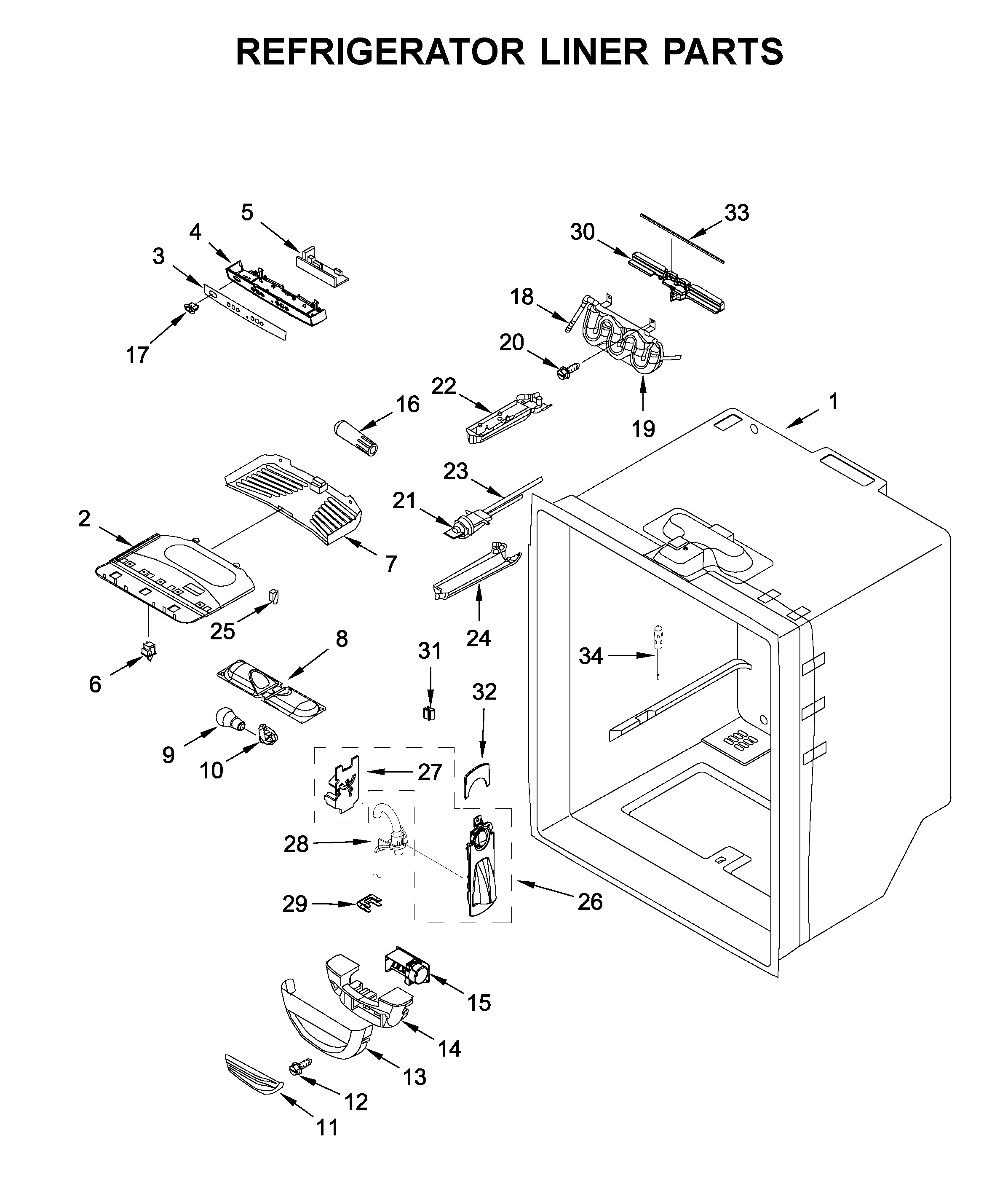 Whirlpool WRF535SWHZ02 refrigerator liner parts diagram