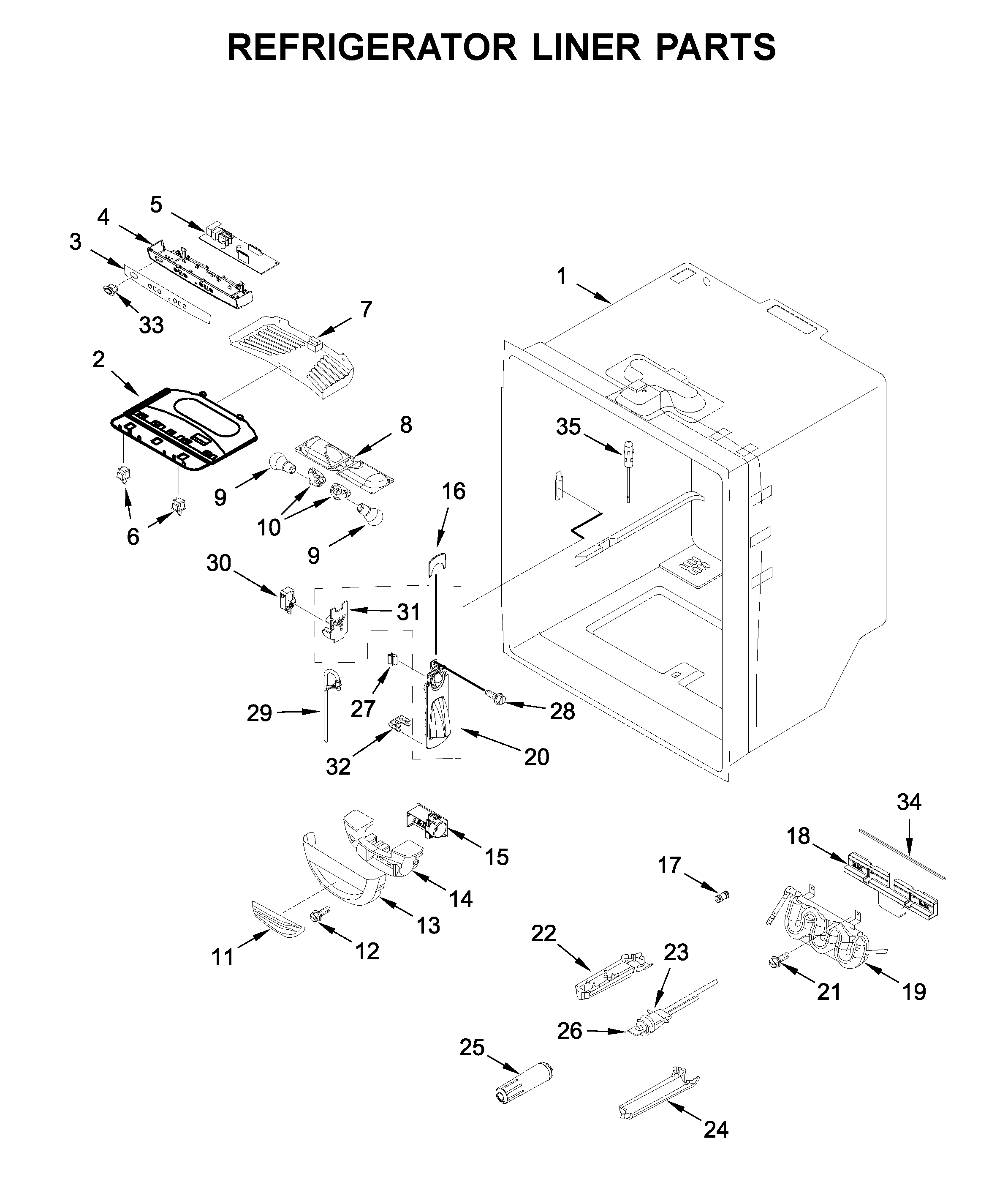 Whirlpool WRFA35SWHN02 refrigerator liner parts diagram