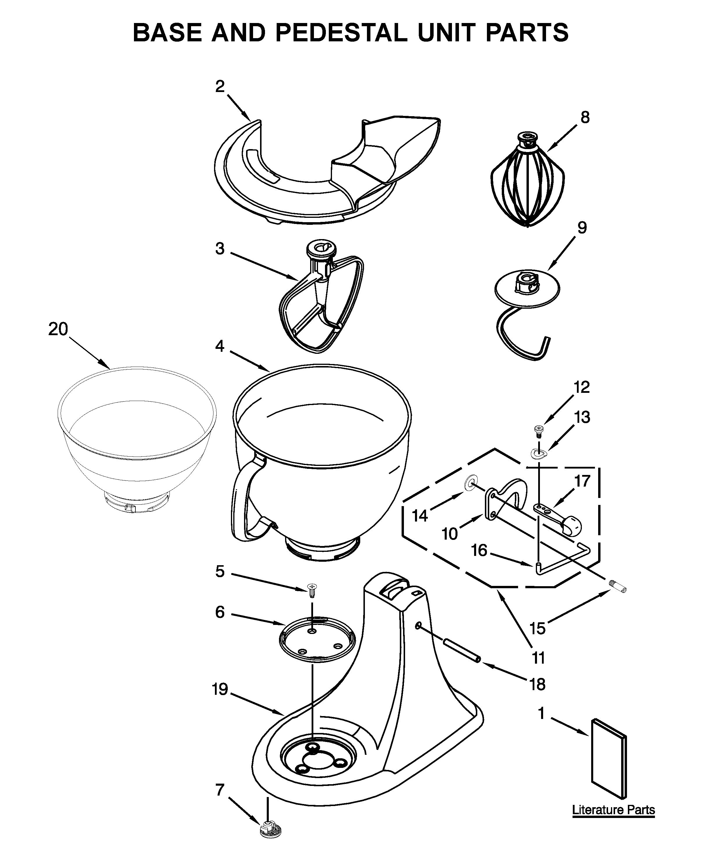 KitchenAid KSM150TBCU0 base and pedestal unit parts diagram