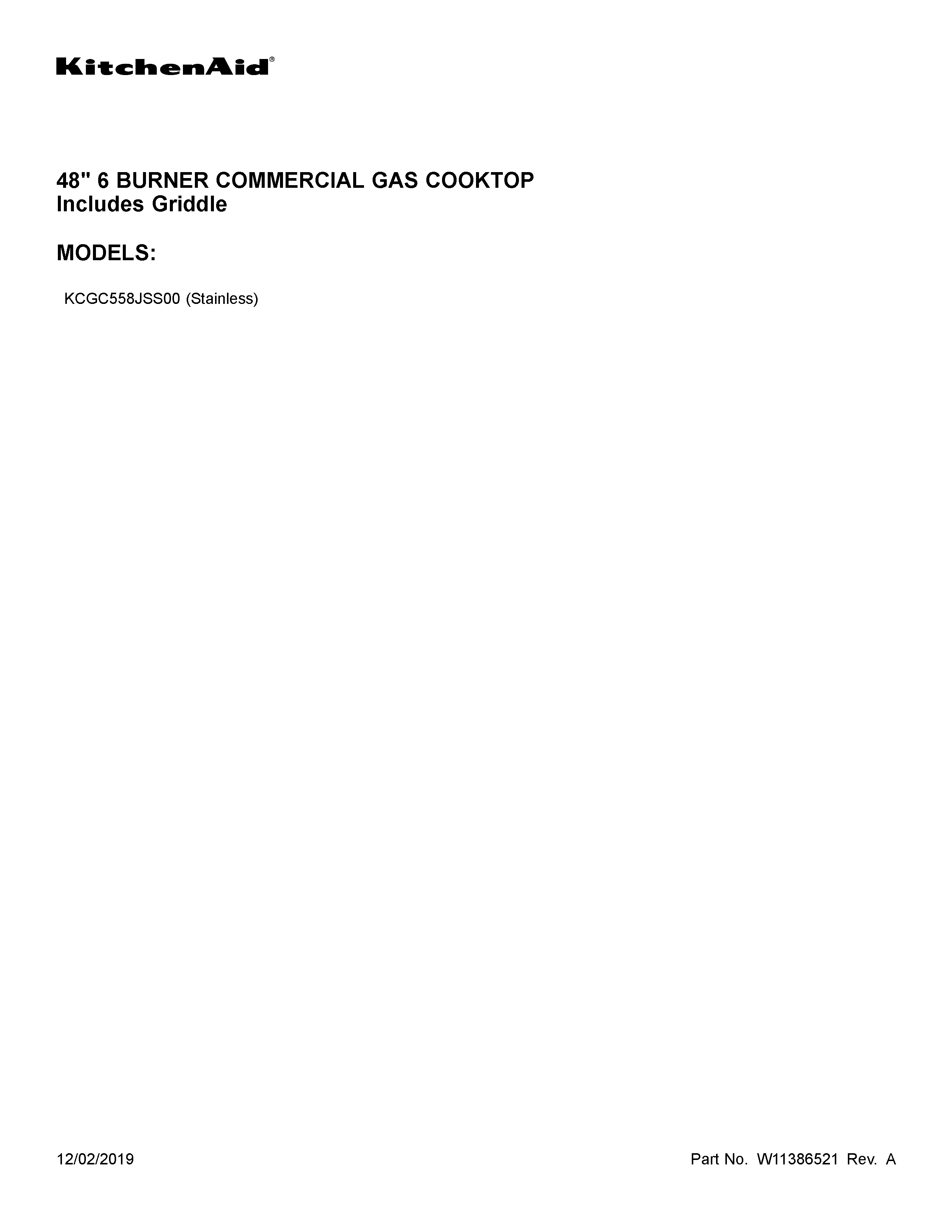 KitchenAid KCGC558JSS00 cover sheet diagram