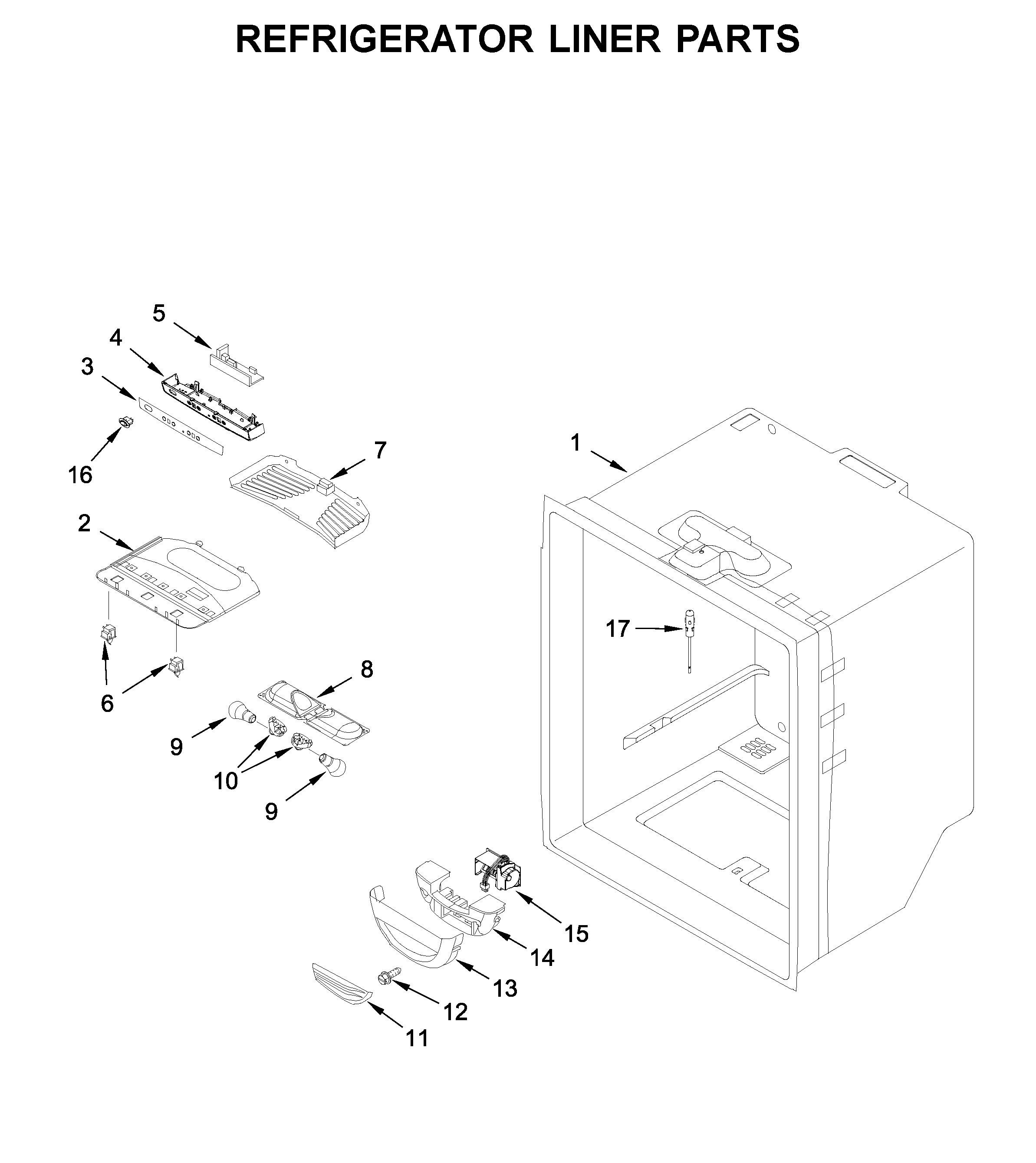 Whirlpool WRF535SMHW02 refrigerator liner parts diagram