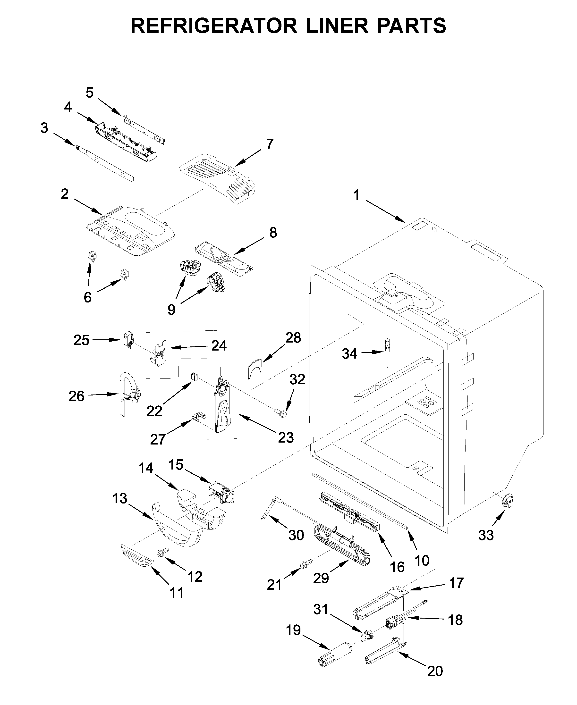 KitchenAid KRFF305EBS02 refrigerator liner parts diagram