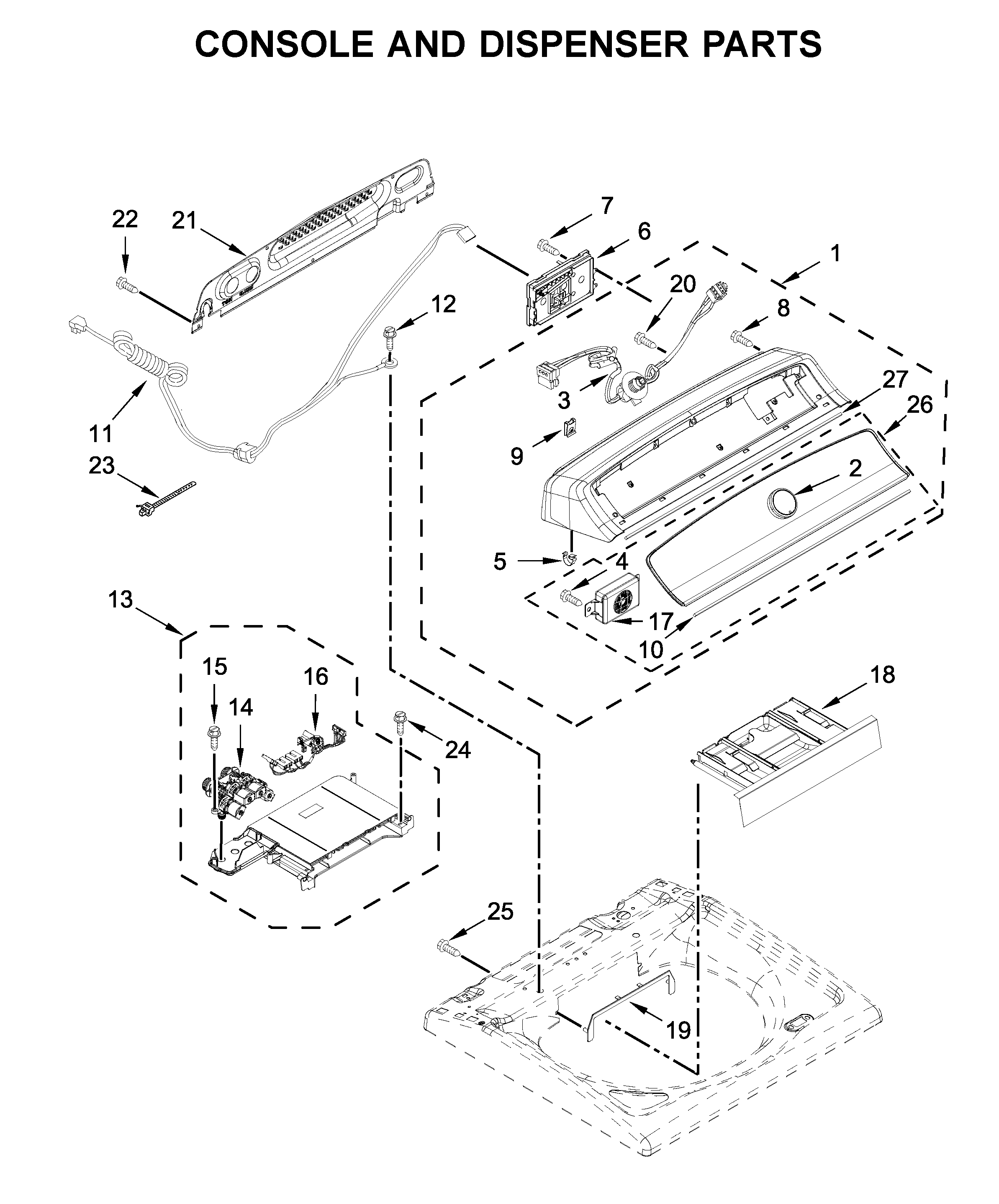 Maytag MVWB765FC4 console and dispenser parts diagram