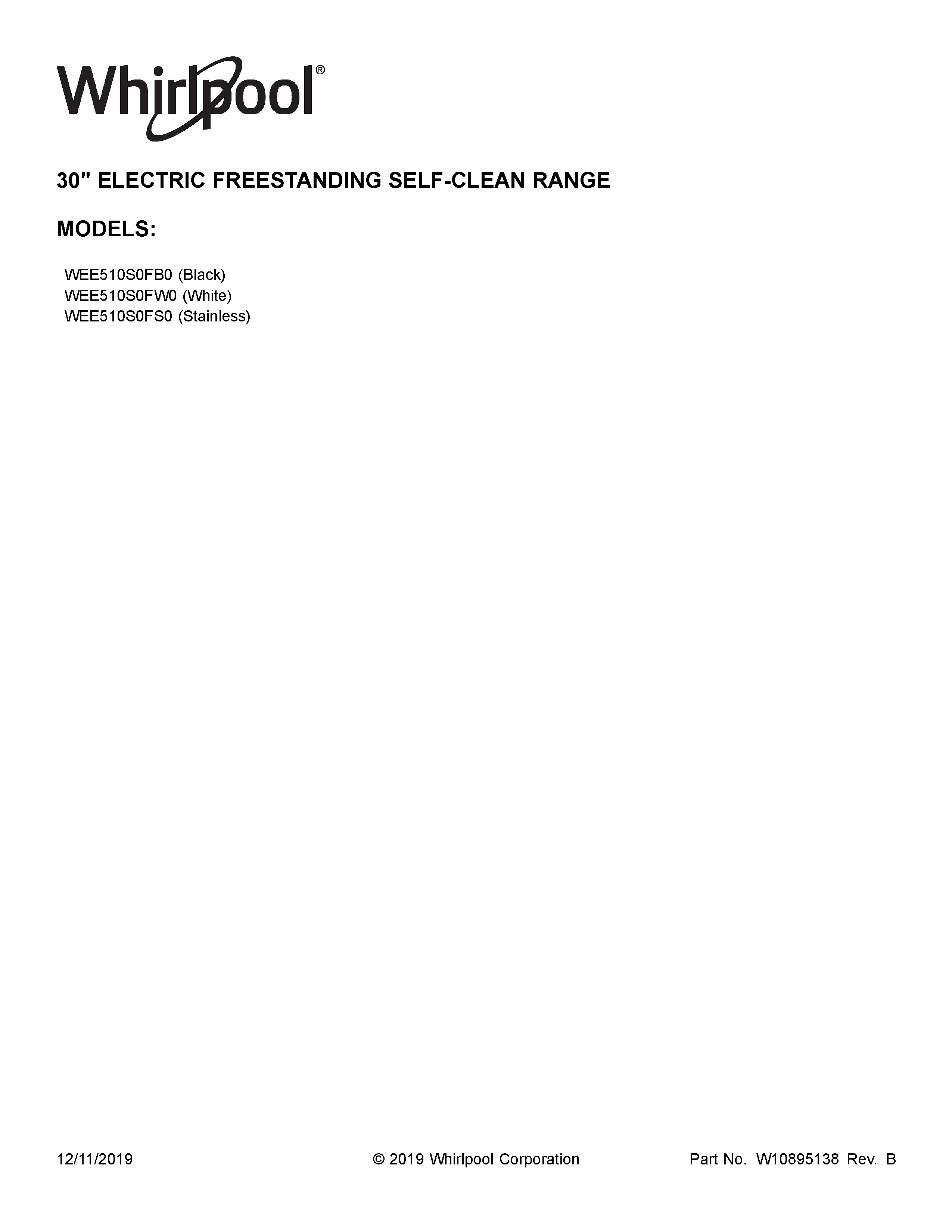 Whirlpool WEE510S0FS0 cover sheet diagram