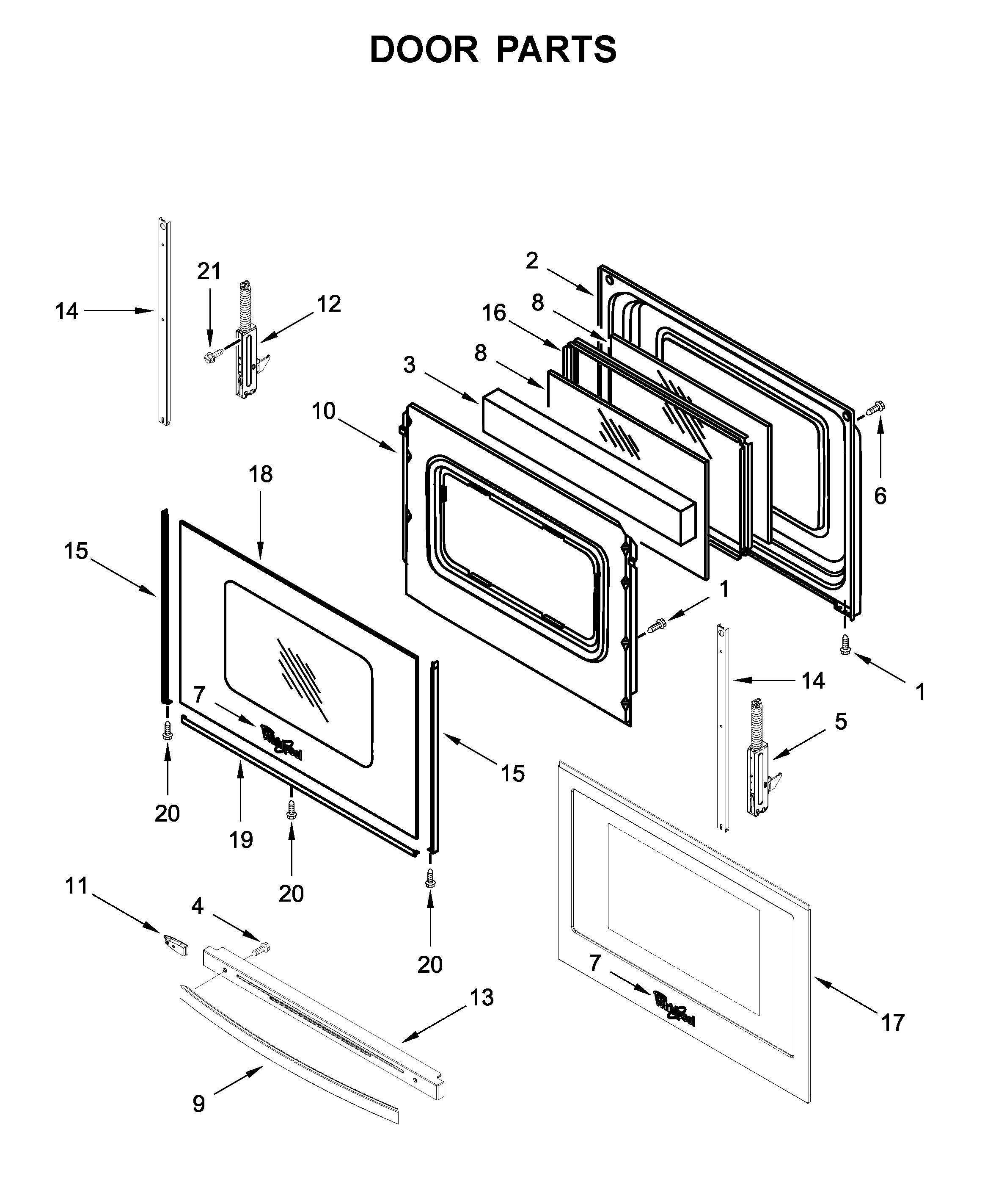 Whirlpool WEE510S0FS0 door parts diagram