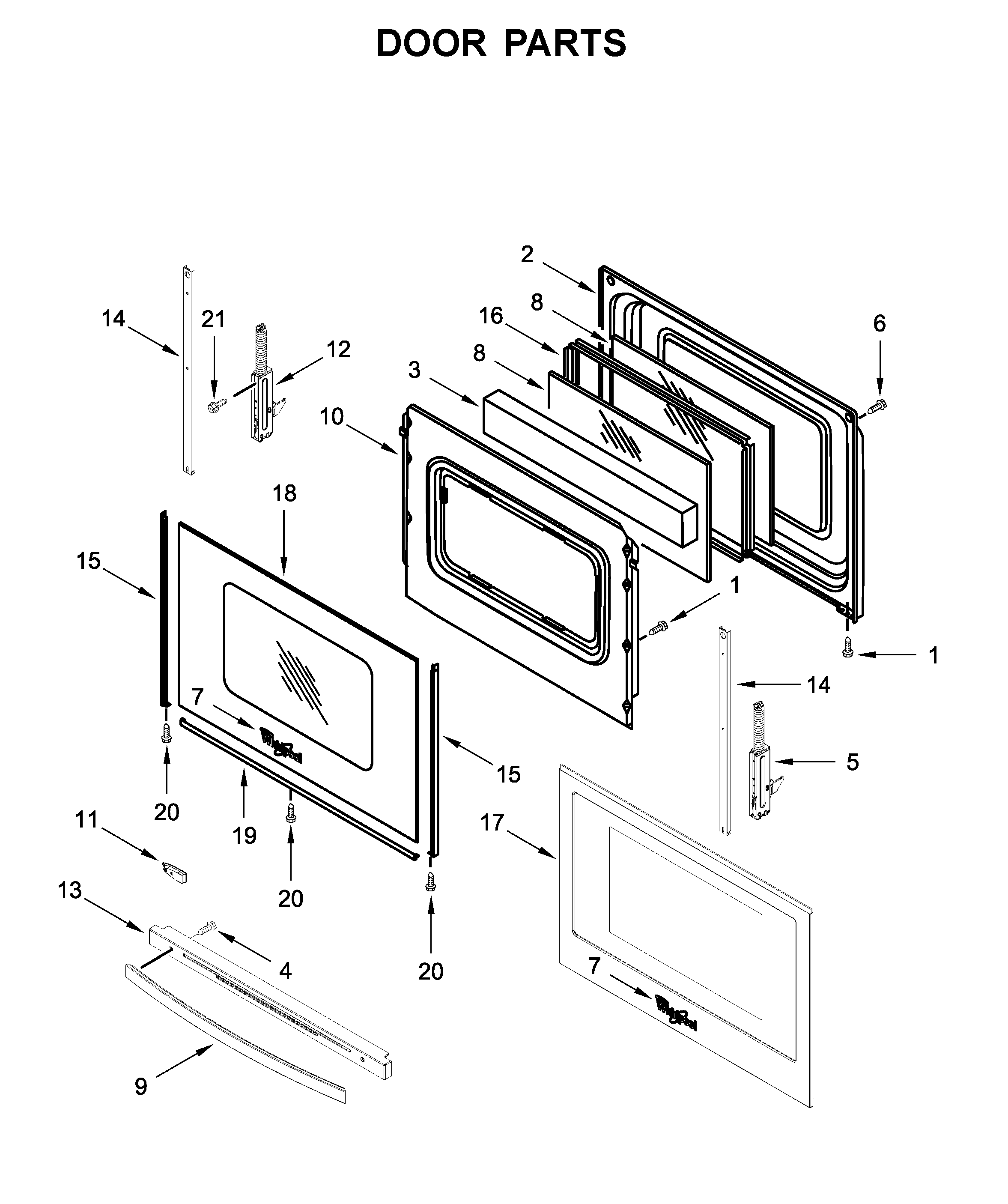 Whirlpool WEE510S0FS1 door parts diagram
