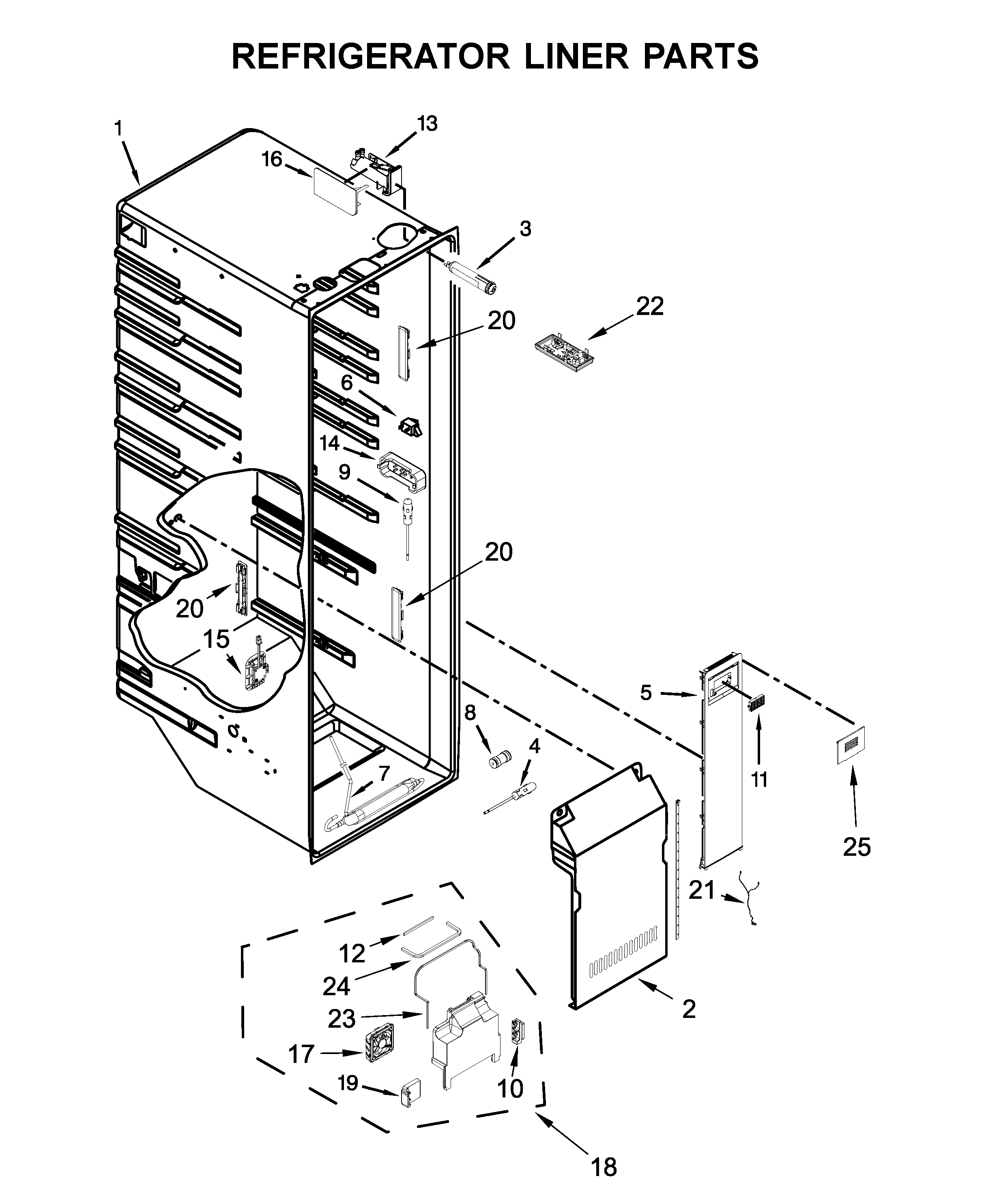 KitchenAid KRSC703HBS00 refrigerator liner parts diagram