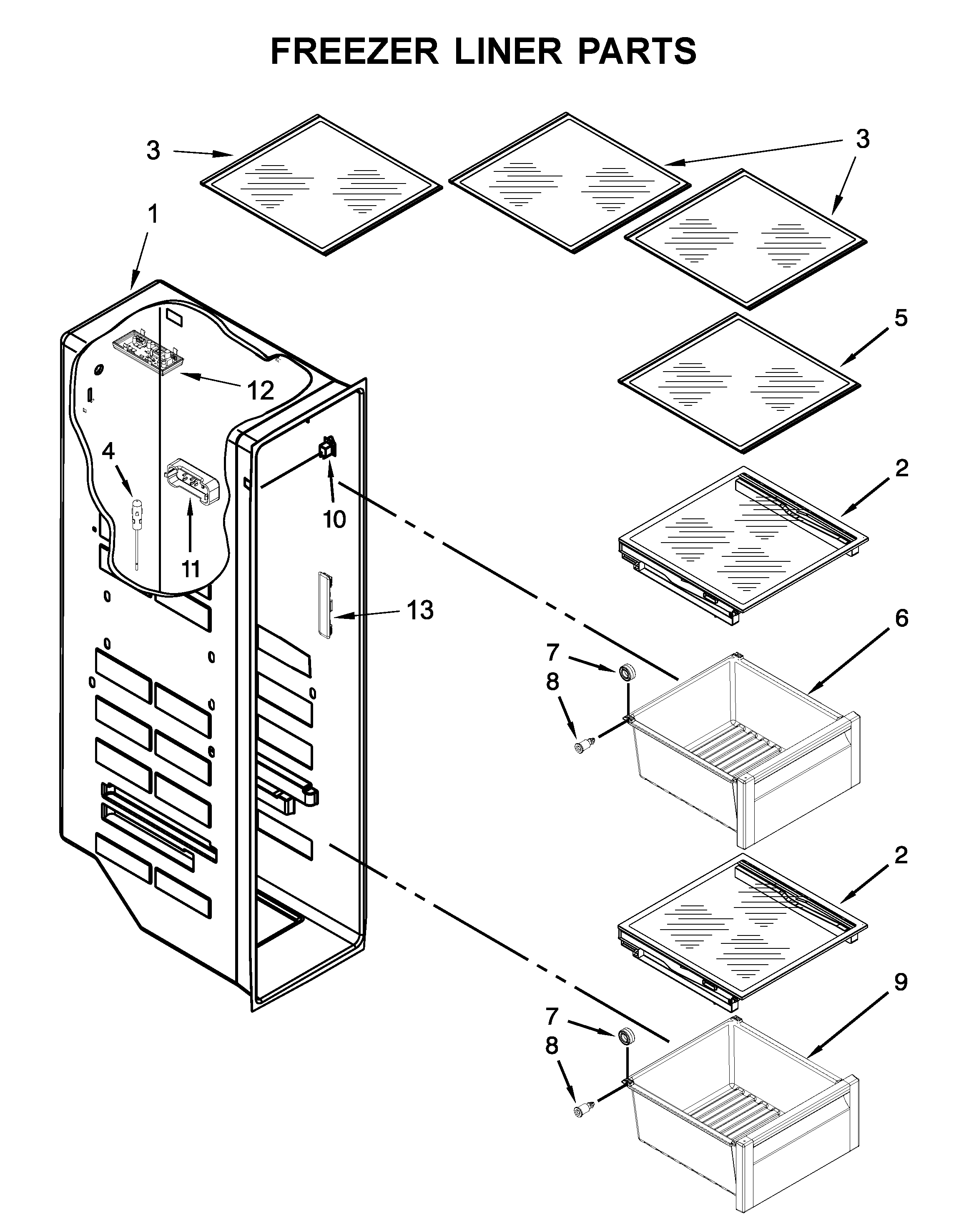 KitchenAid KRSC703HBS00 freezer liner parts diagram