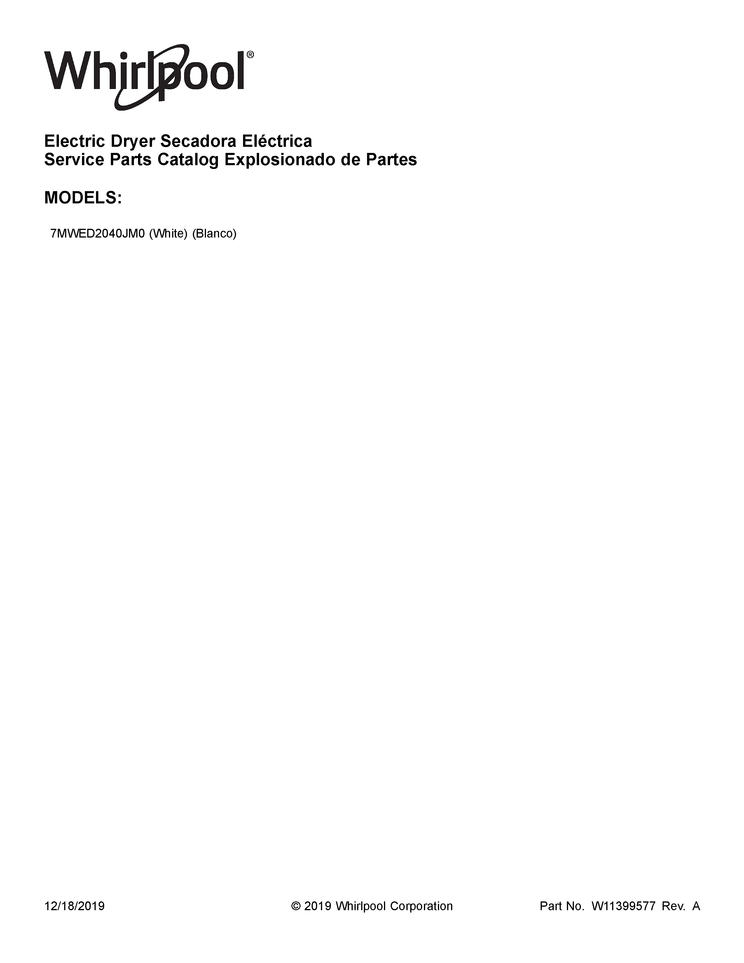 Whirlpool 7MWED2040JM0 cover sheet diagram