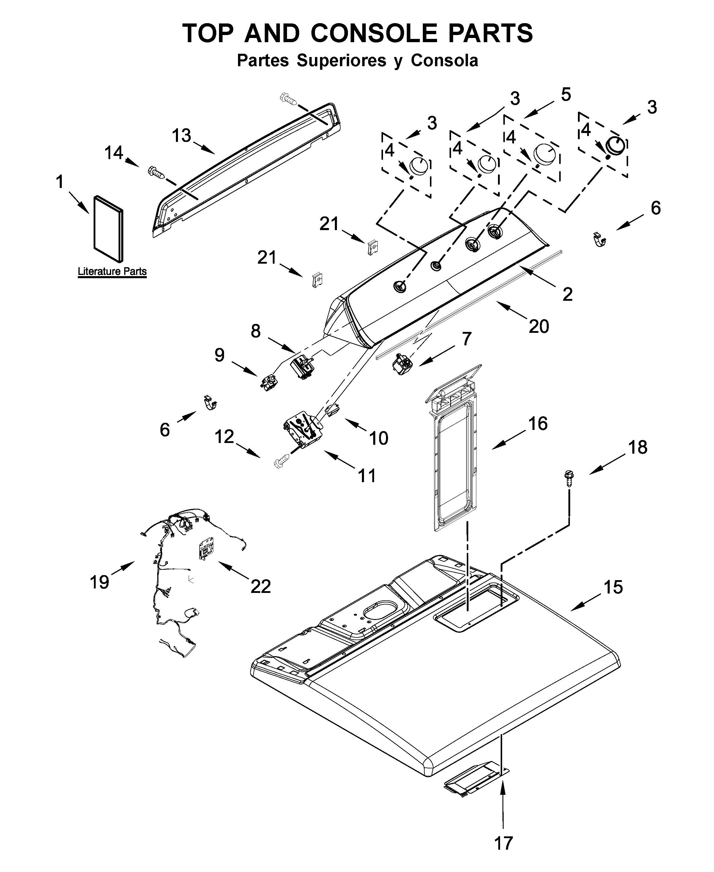 Whirlpool 7MWED2040JM0 top and console parts diagram