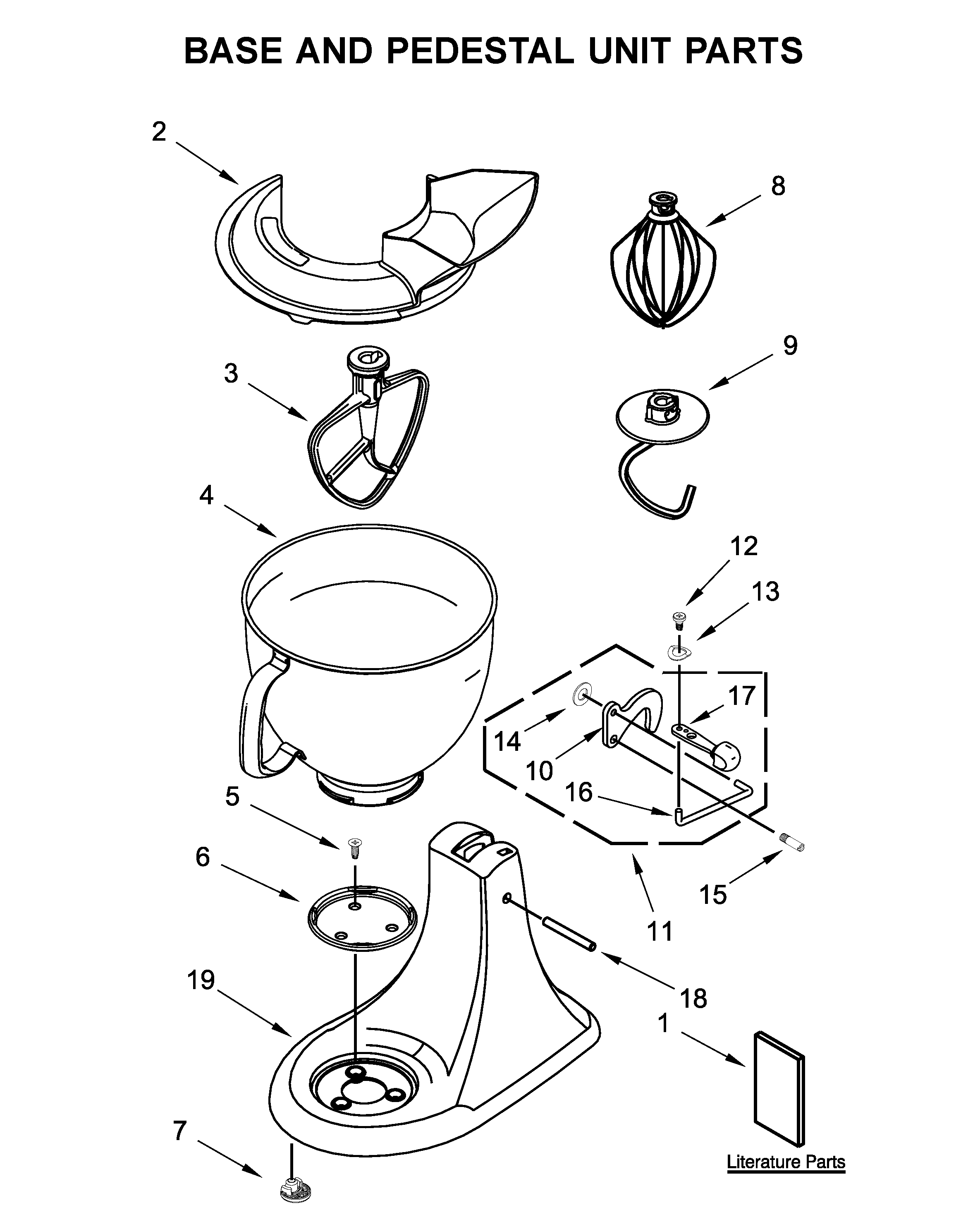 KitchenAid KSM150WPCU0 base and pedestal unit parts diagram