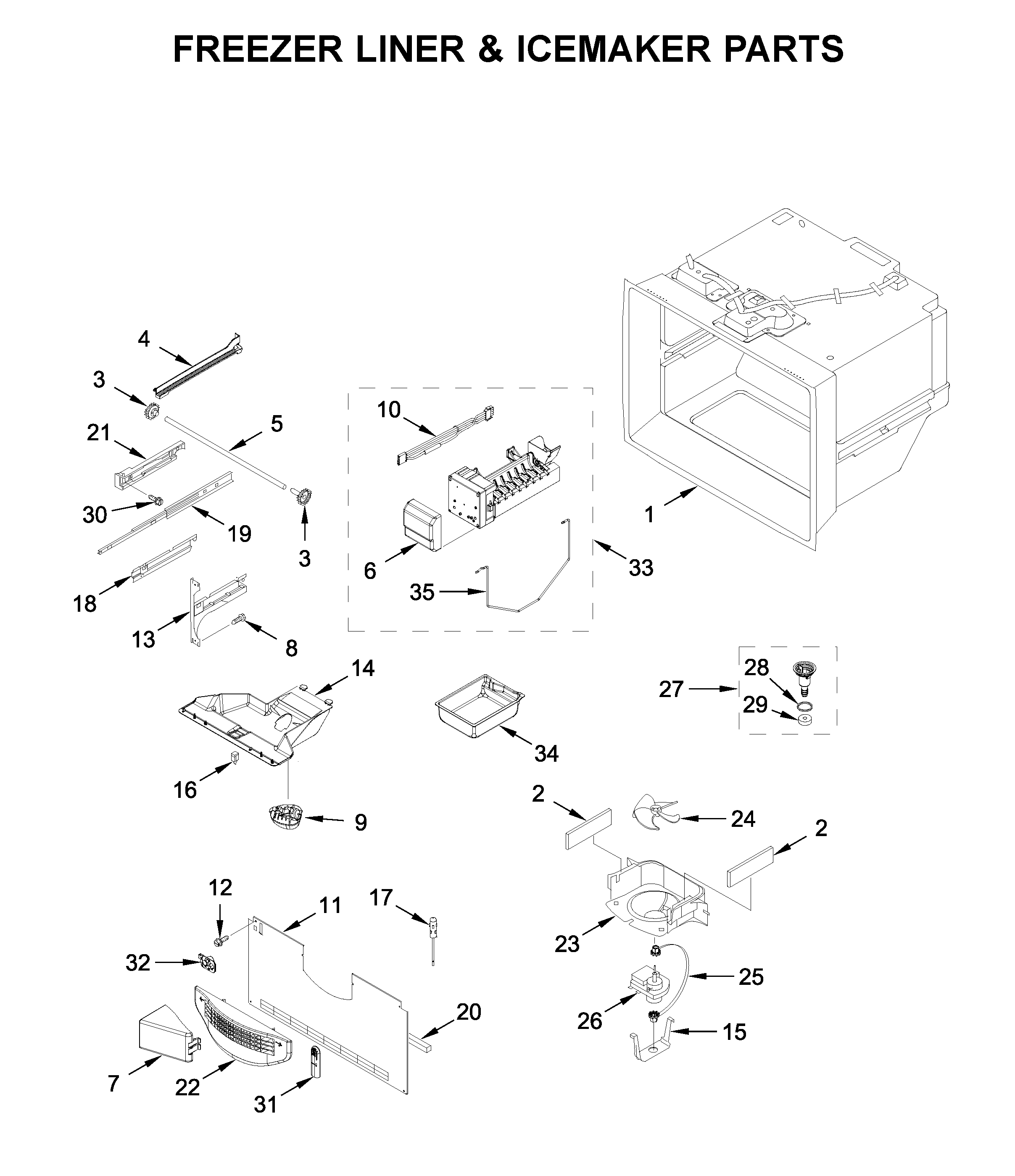 Maytag MFC2062FEZ04 freezer liner & icemaker parts diagram