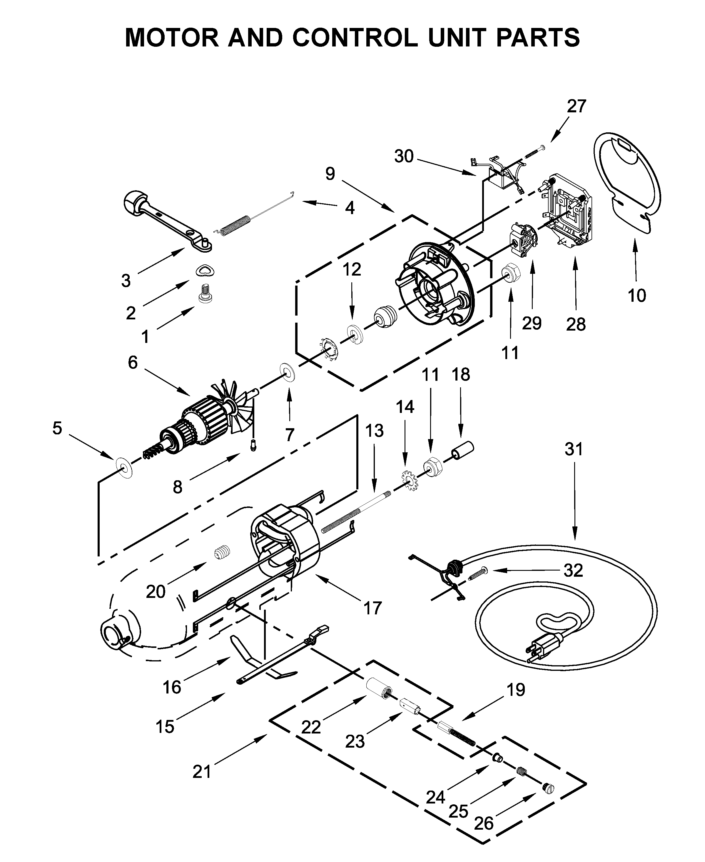KitchenAid 5KSM150PSBGU4 motor and control unit parts diagram