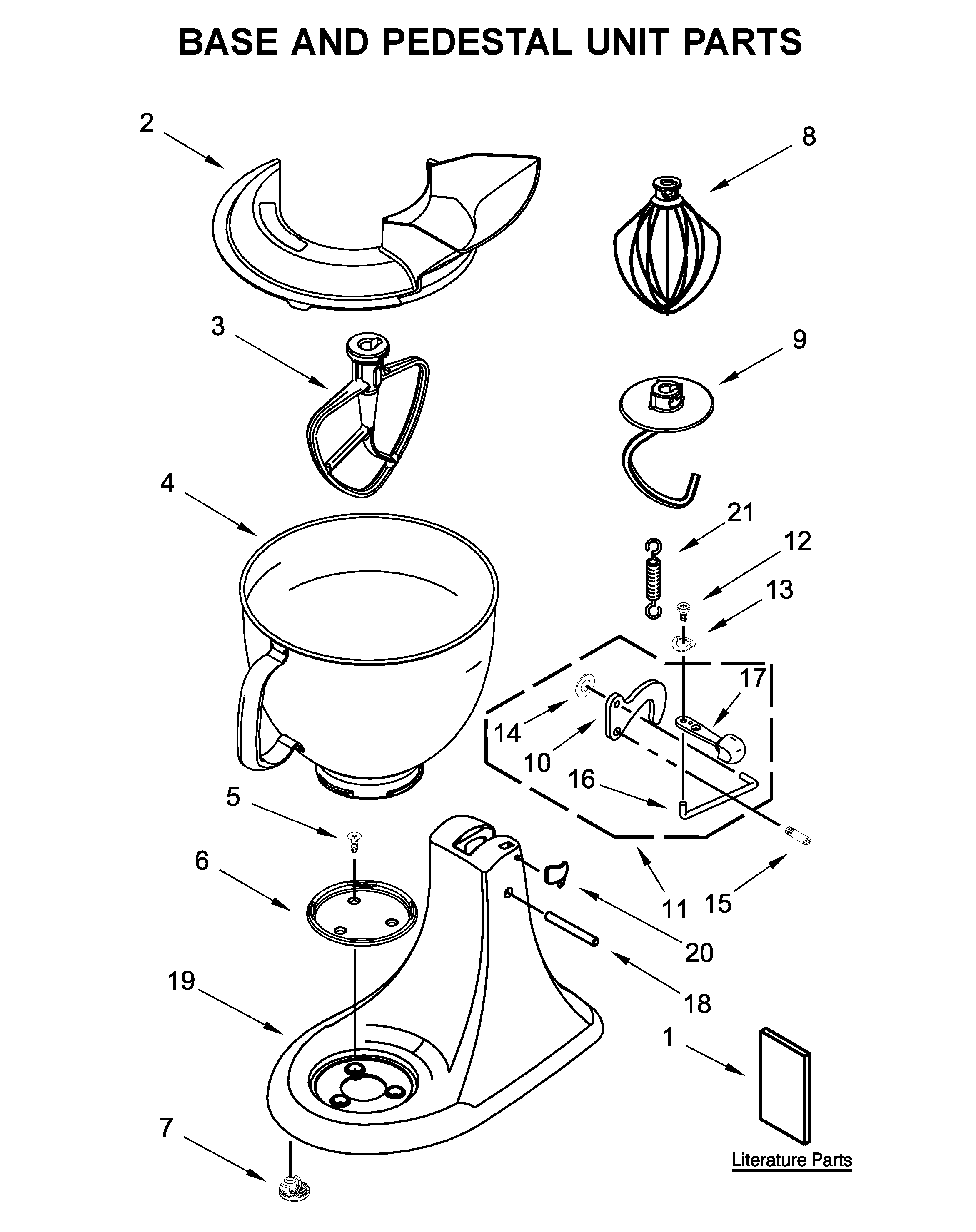 KitchenAid 5KSM150PSBGU4 base and pedestal unit parts diagram