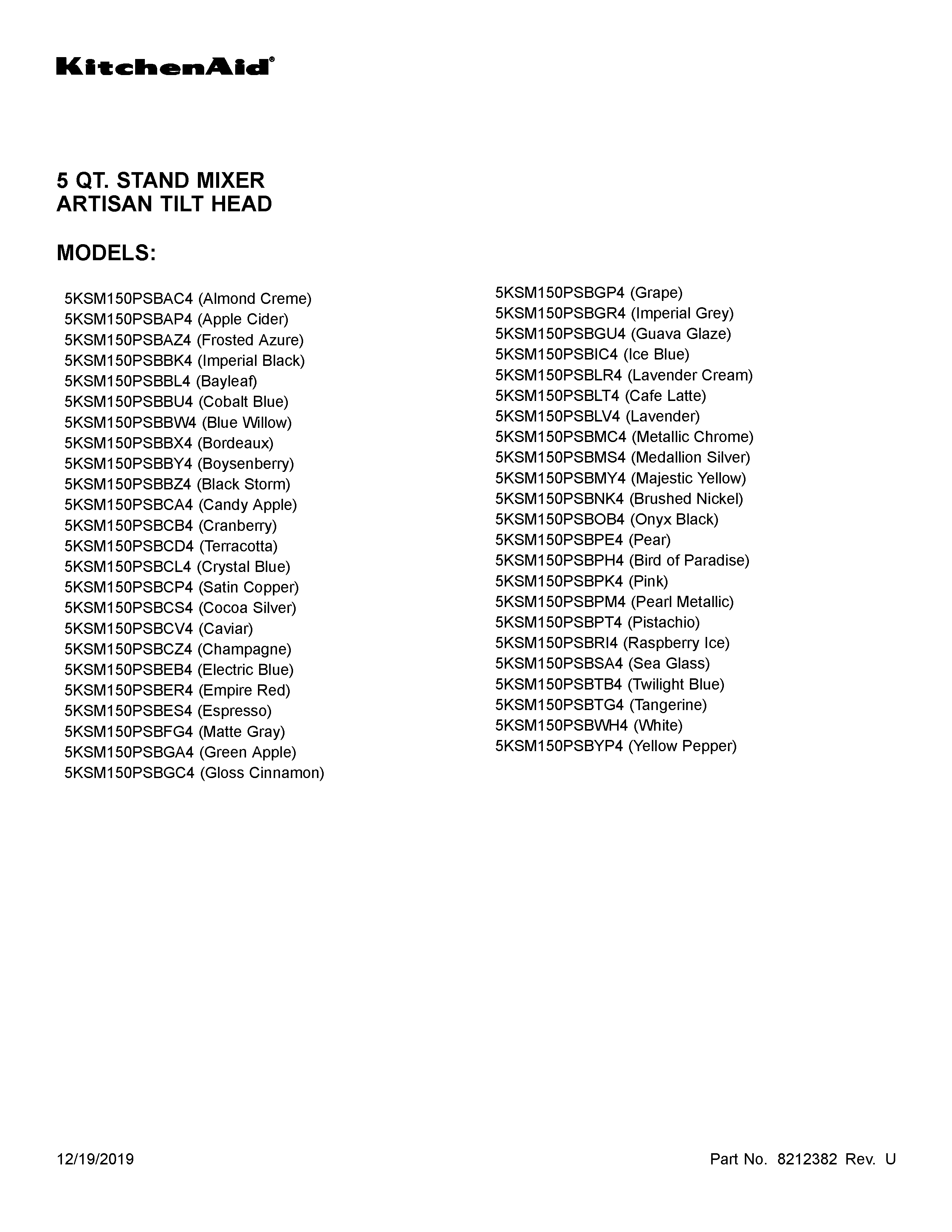 KitchenAid 5KSM150PSBTB4 cover sheet diagram