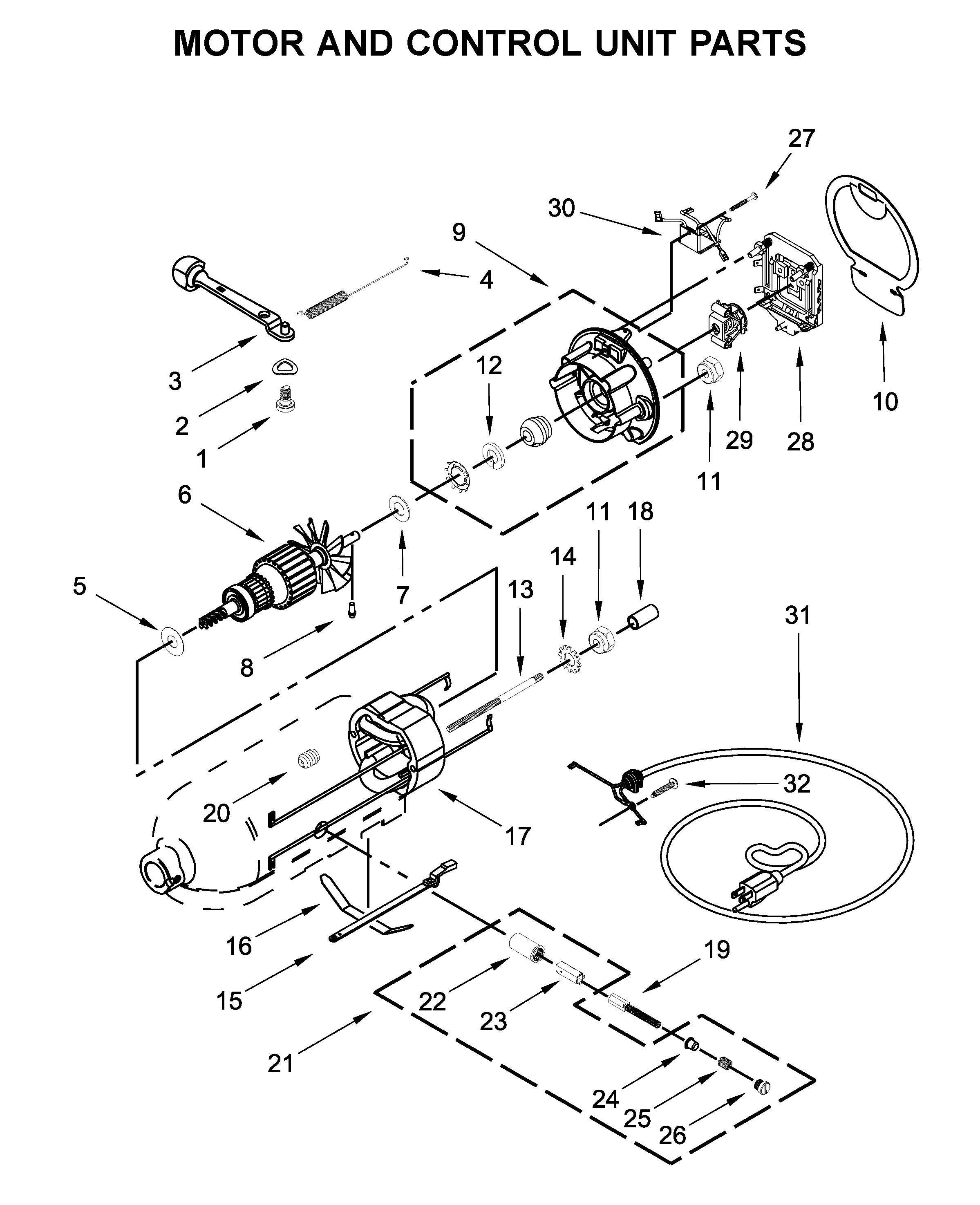 KitchenAid 5KSM150PSBTB4 motor and control unit parts diagram