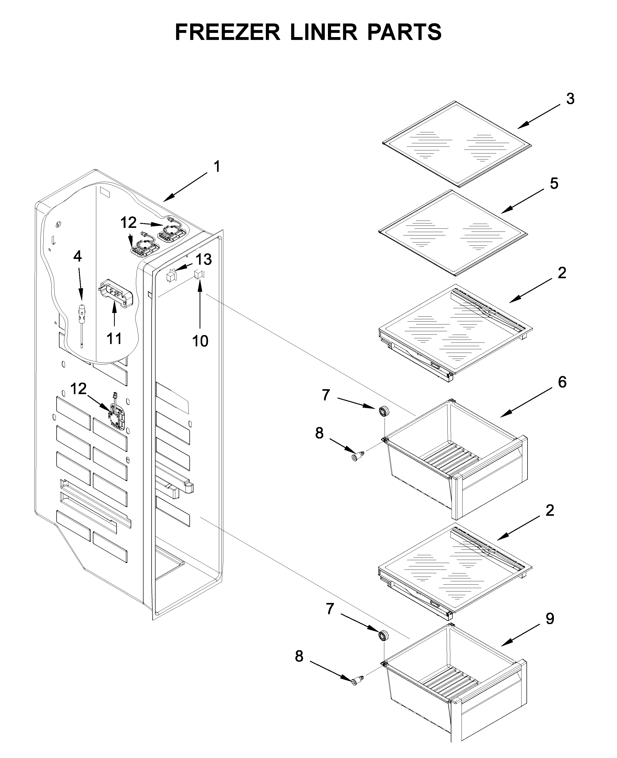 Whirlpool WRS973CIHZ00 freezer liner parts diagram