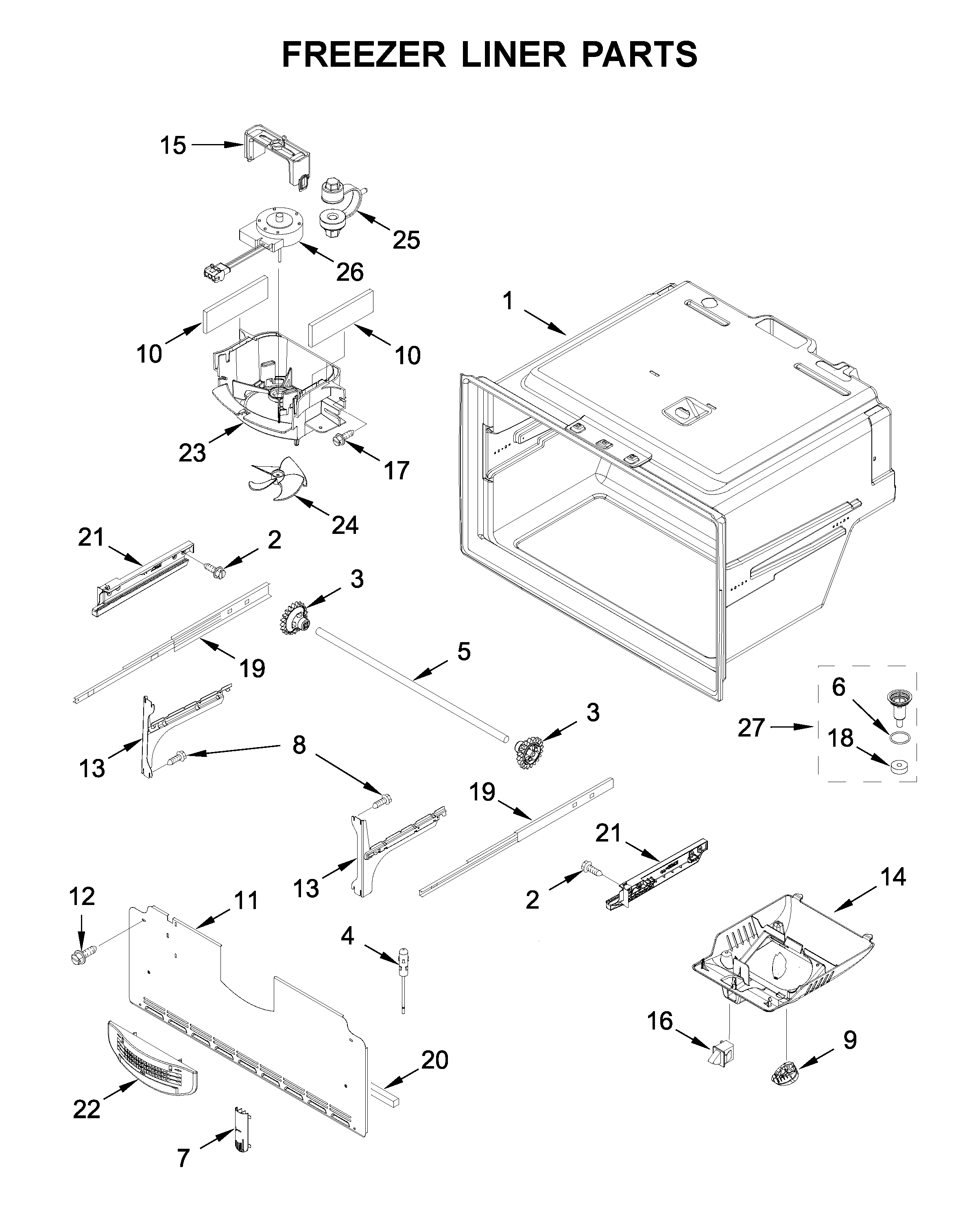 Maytag MFI2269FRZ05 freezer liner parts diagram