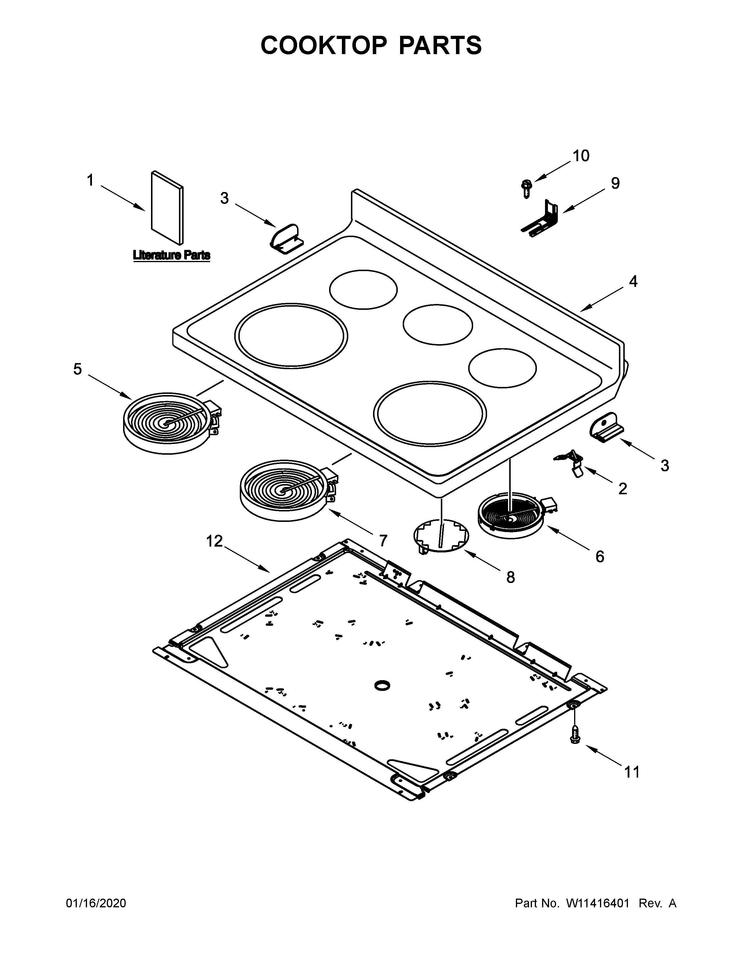 Whirlpool YWFE505W0JZ0 cooktop parts diagram