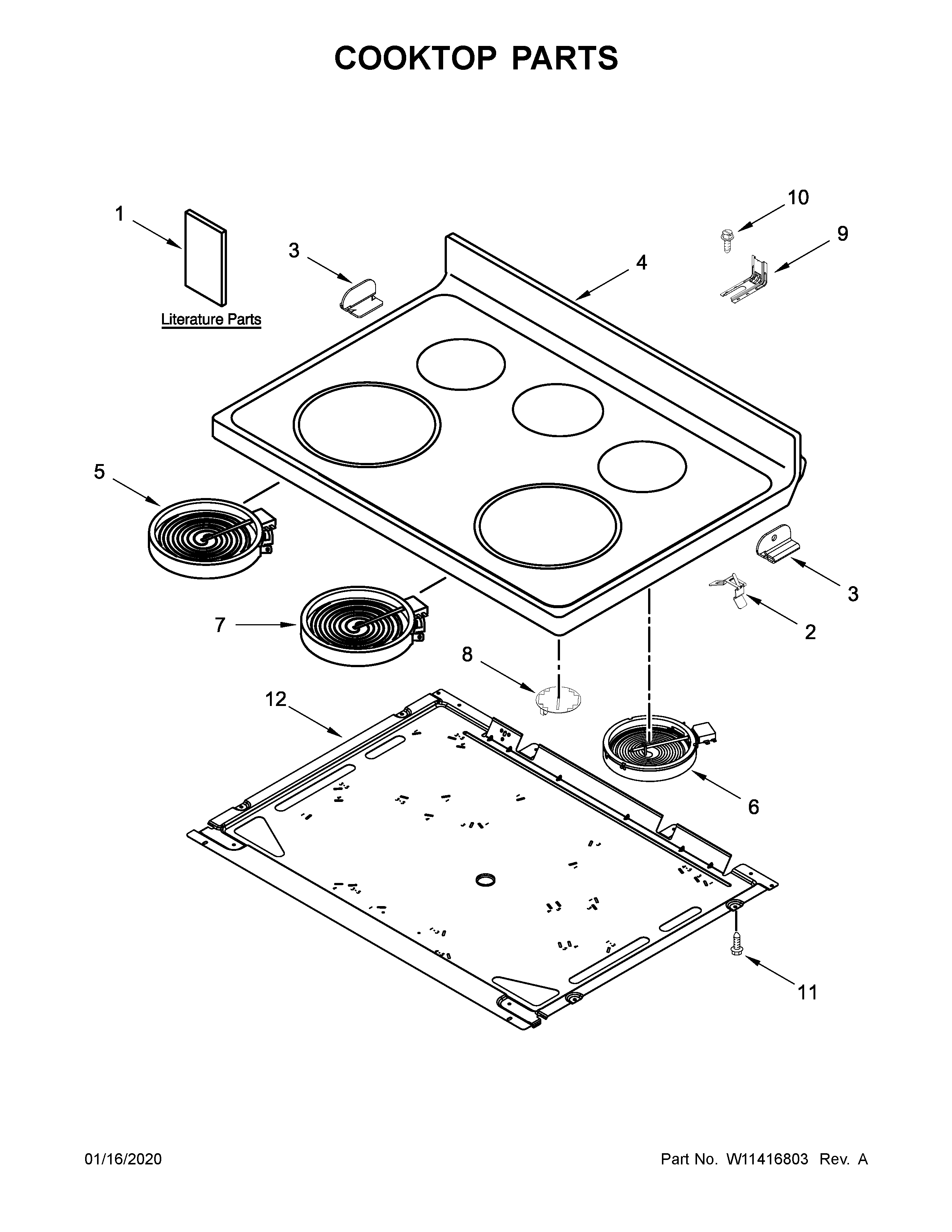 Whirlpool YWFE505W0JW0 cooktop parts diagram