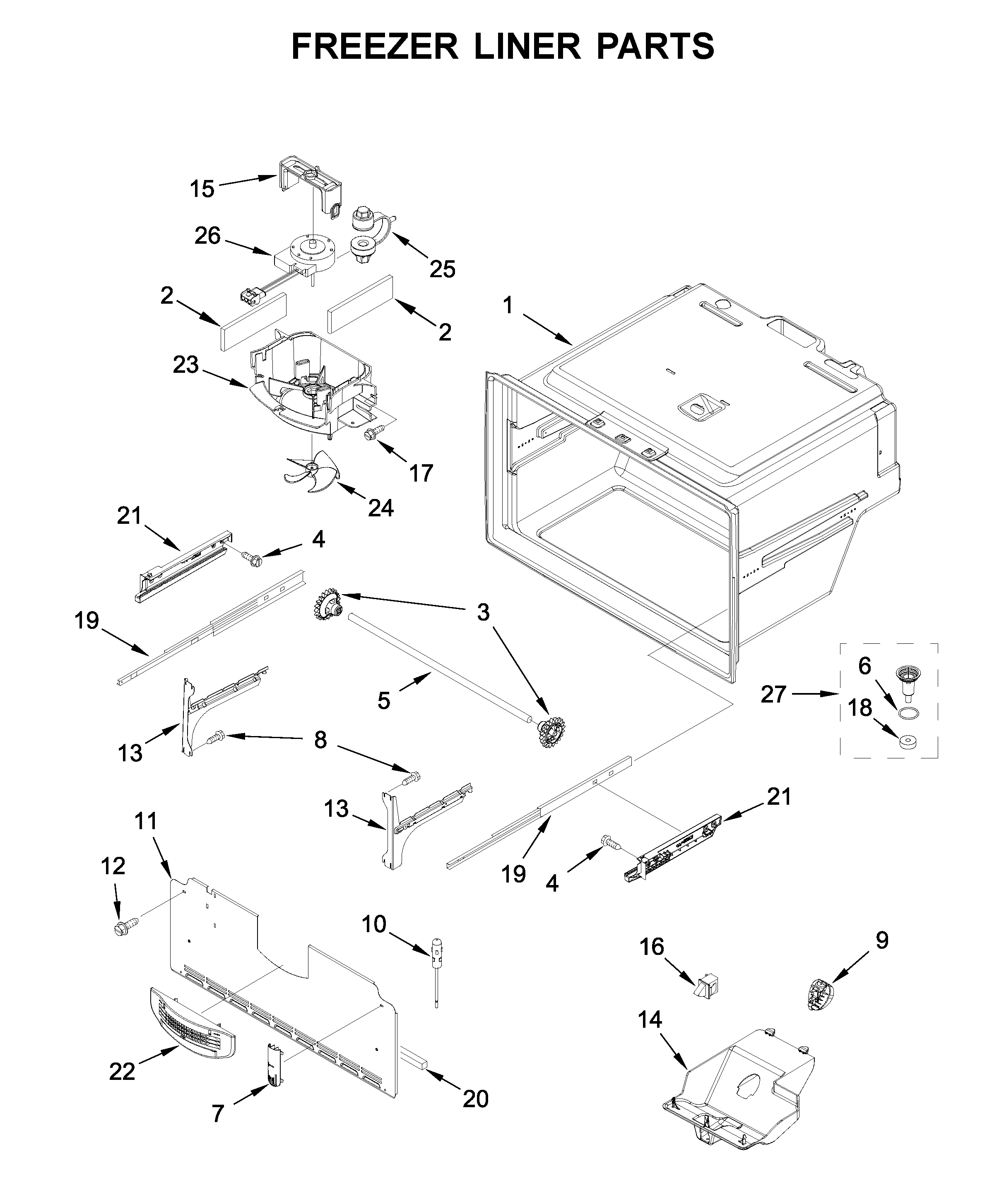 Whirlpool WRX735SDHB02 freezer liner parts diagram