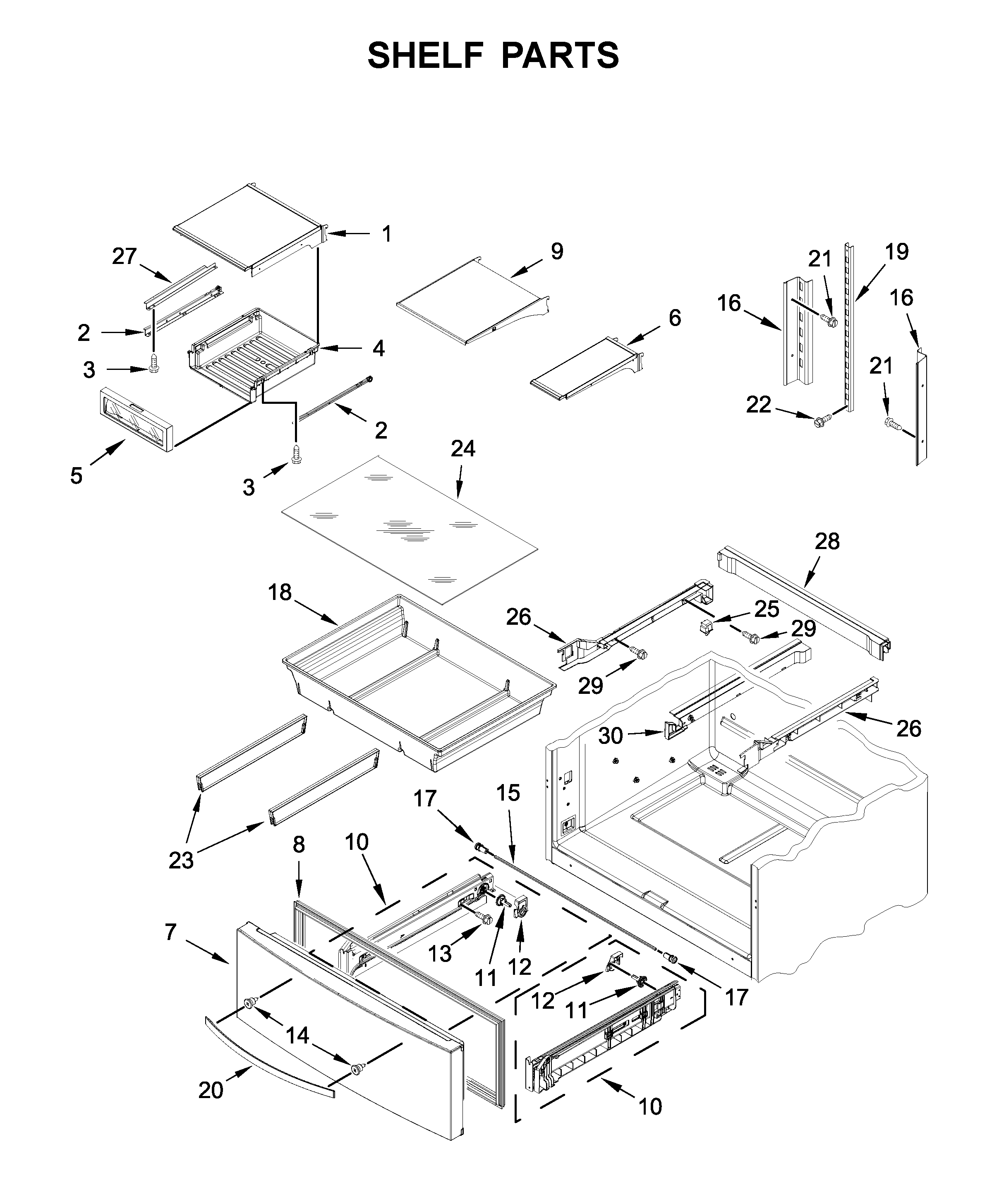 Whirlpool WRX735SDHB02 shelf parts diagram