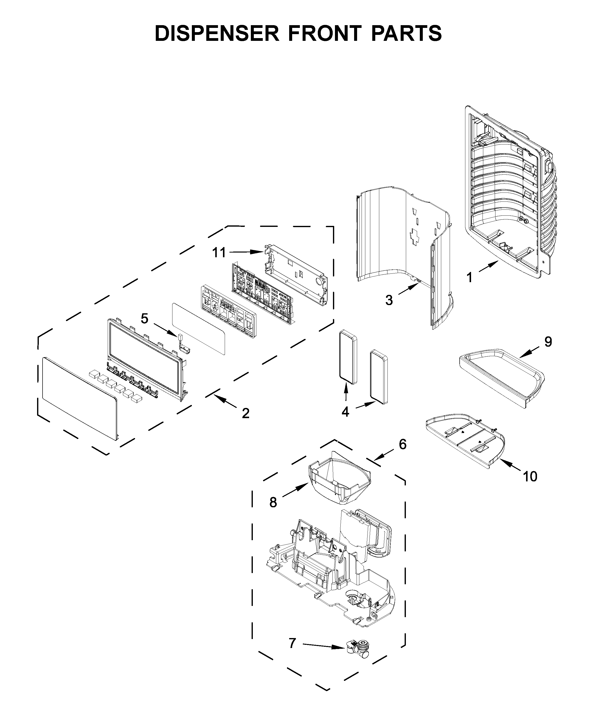 Whirlpool WRX735SDHB02 dispenser front parts diagram