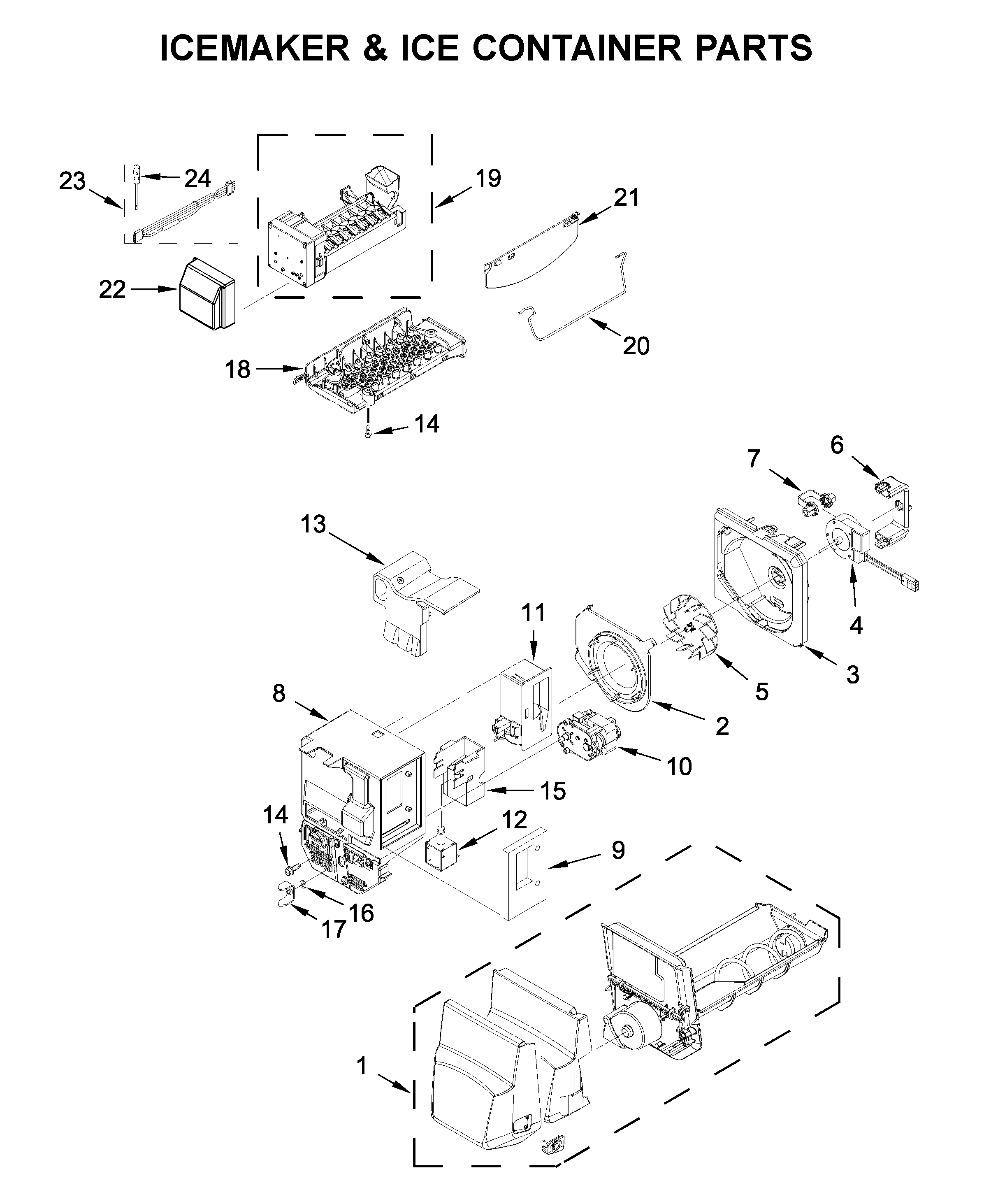 Whirlpool WRX735SDHB02 icemaker & ice container parts diagram