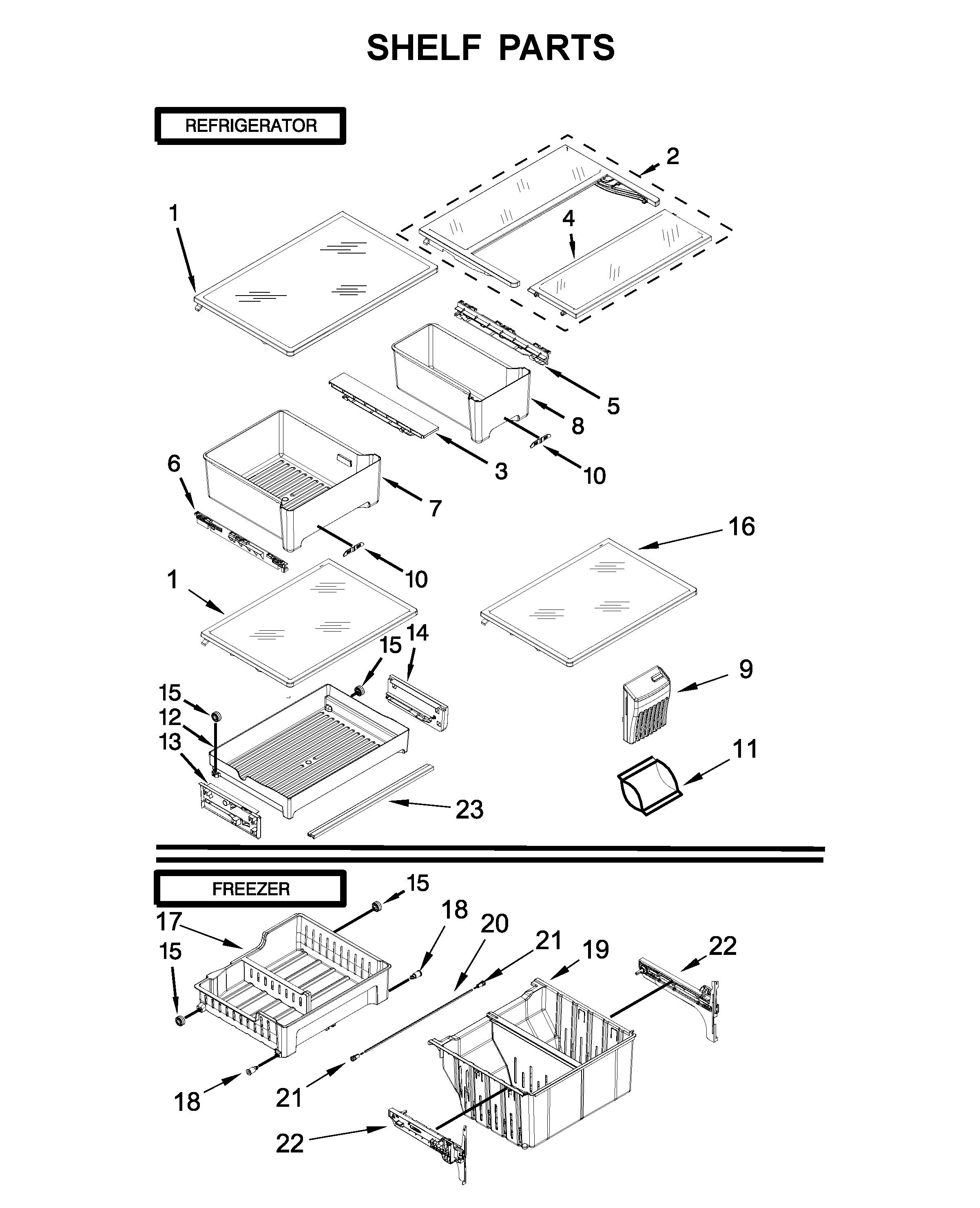 Maytag MFW2055FRZ00 shelf parts diagram