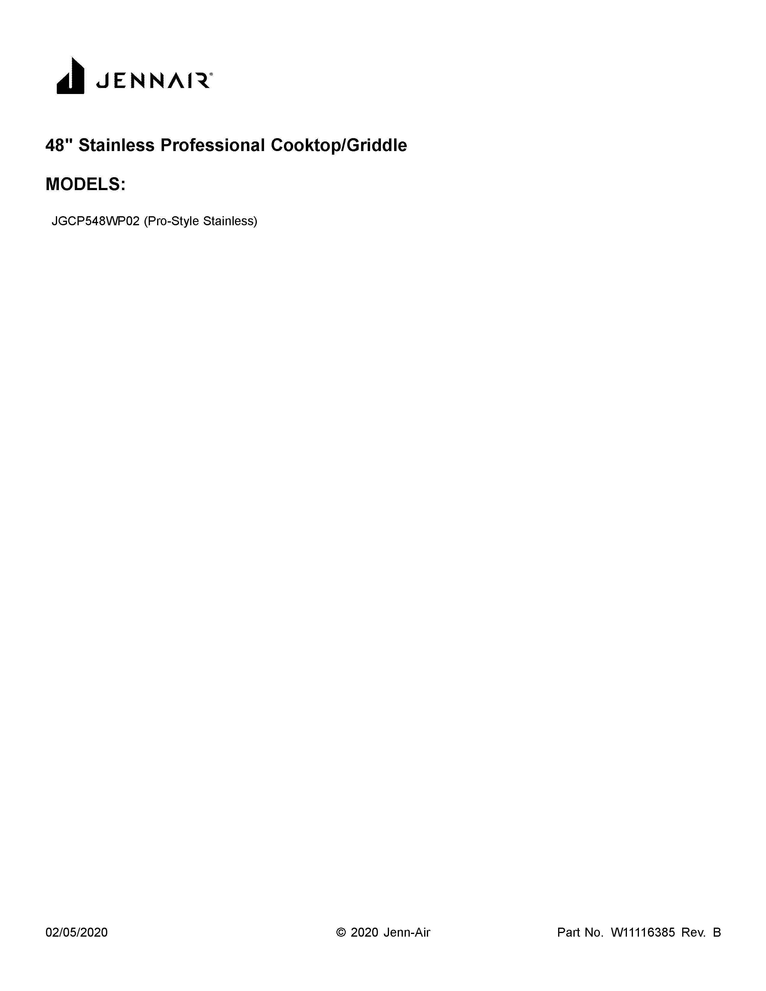 Jenn-Air JGCP548WP02 cover sheet diagram