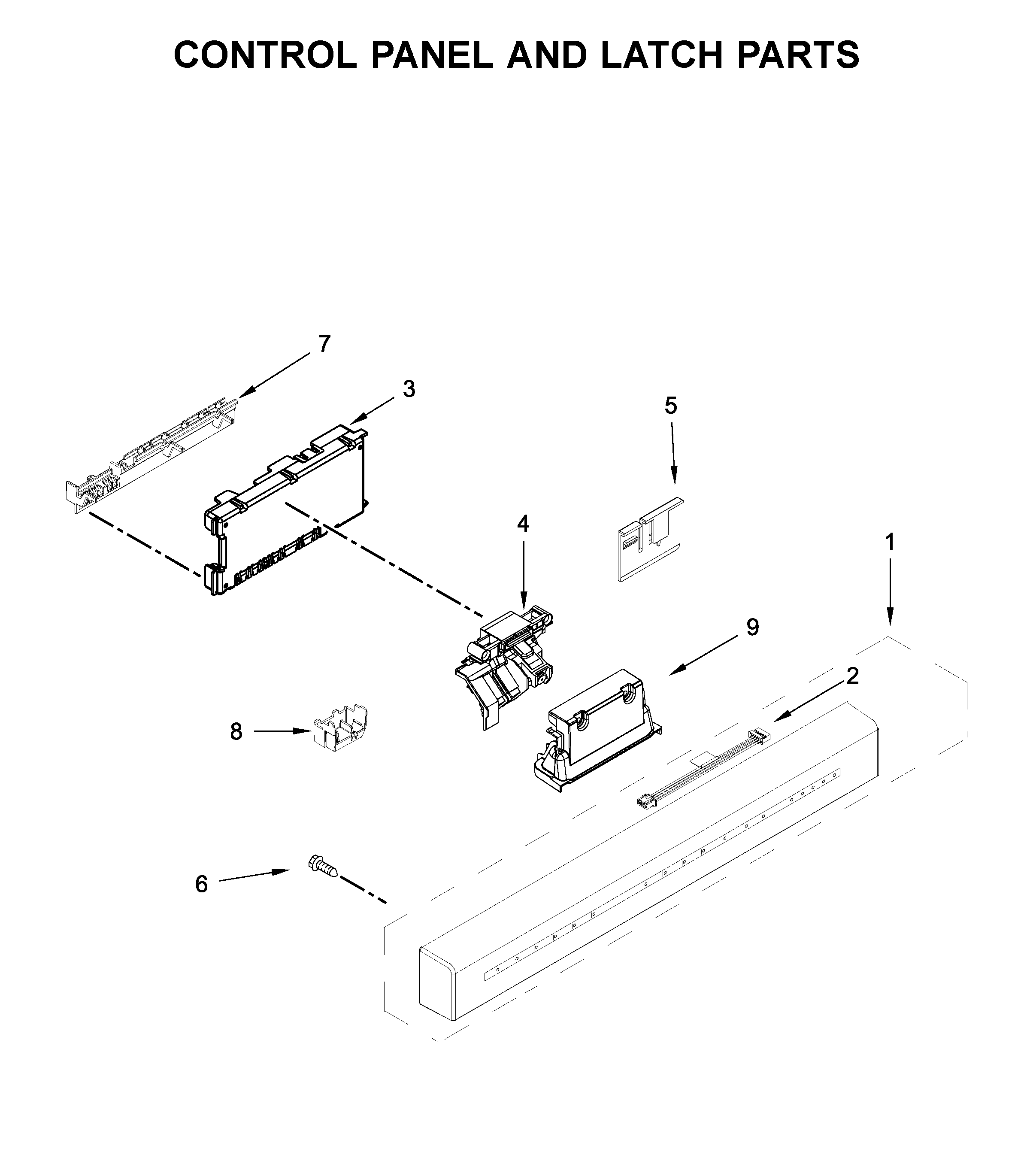 Maytag MDB4949SHZ1 control panel and latch parts diagram