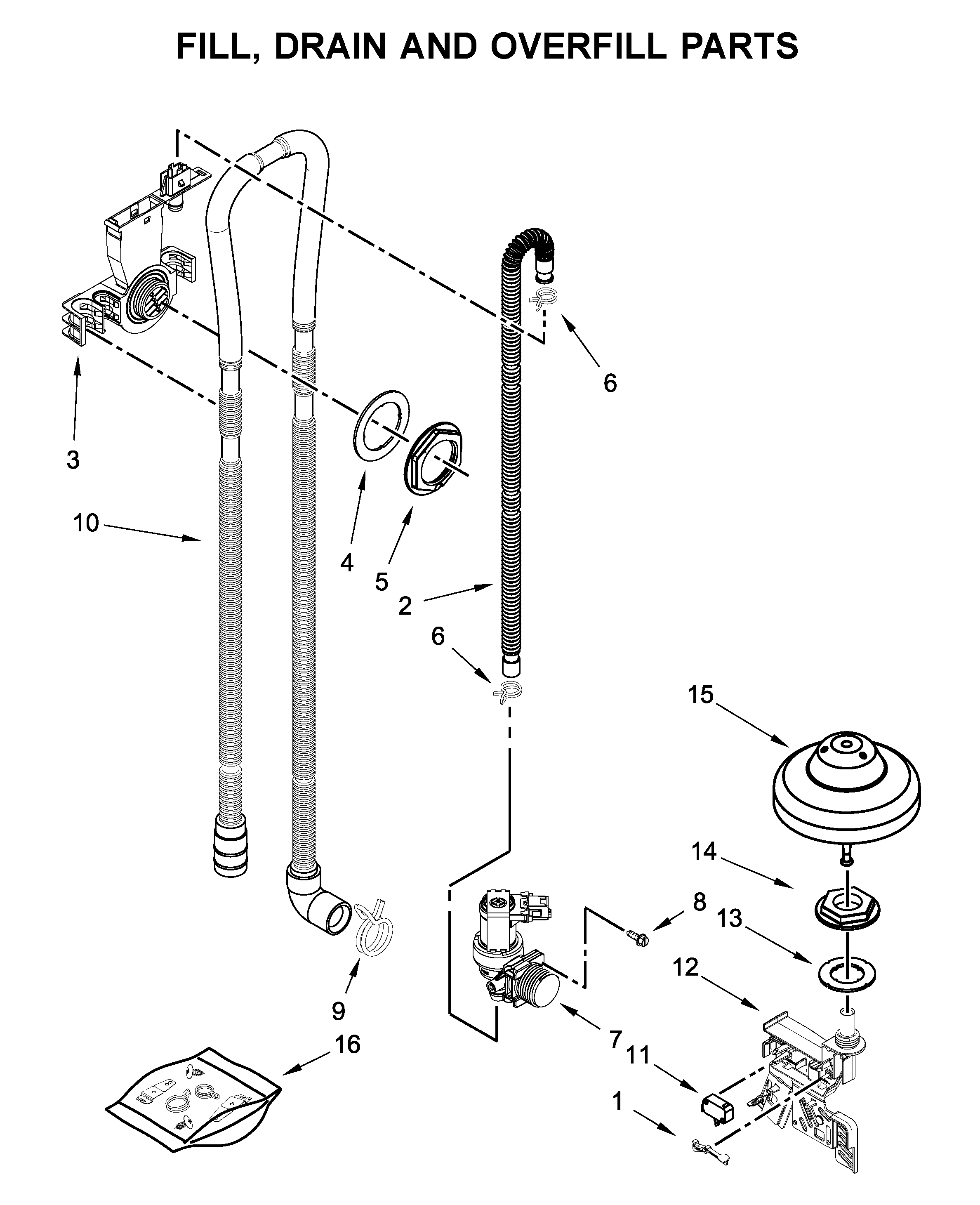 Maytag MDB4949SHZ1 fill, drain and overfill parts diagram