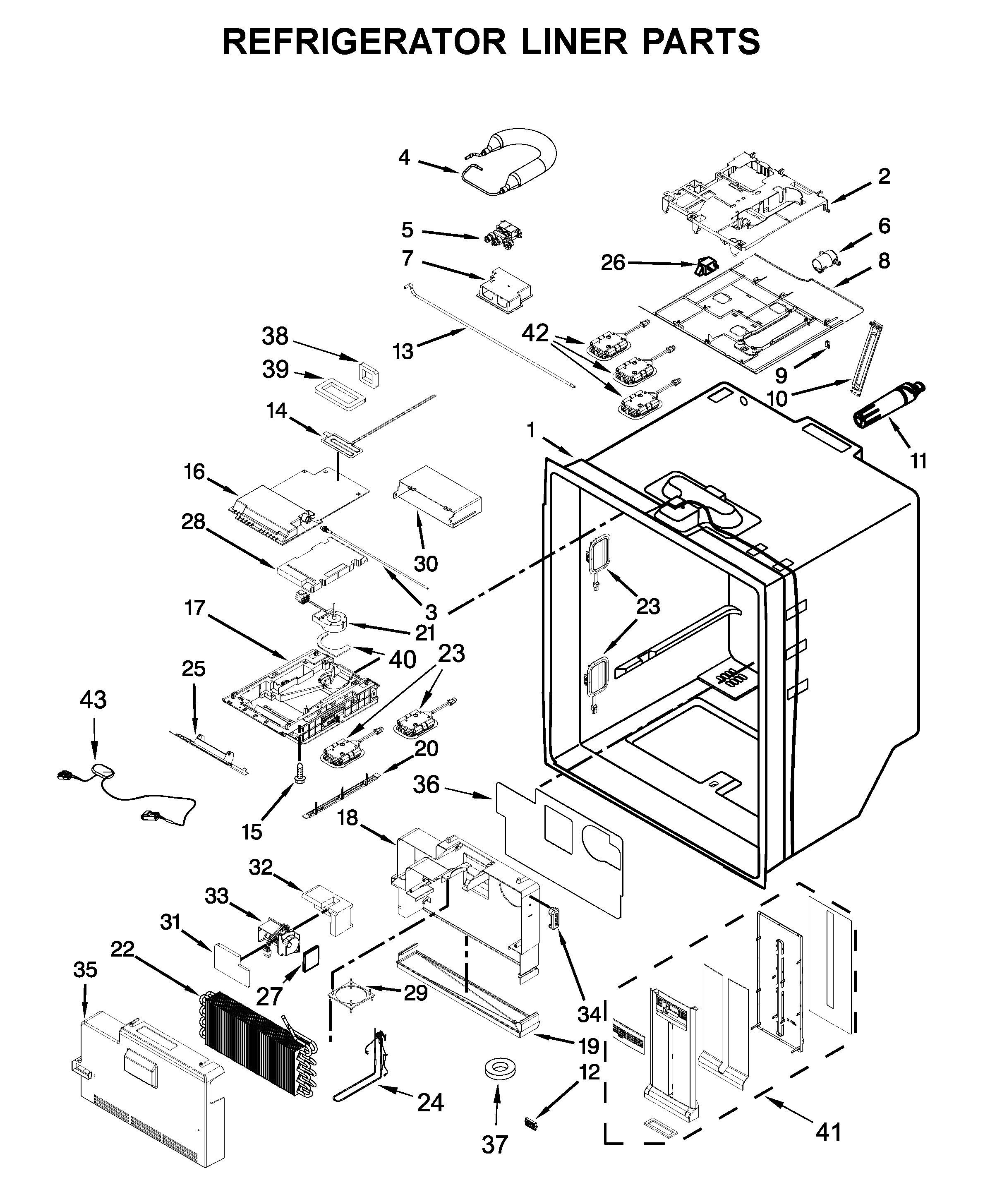 Whirlpool WRV996FDEE01 refrigerator liner parts diagram