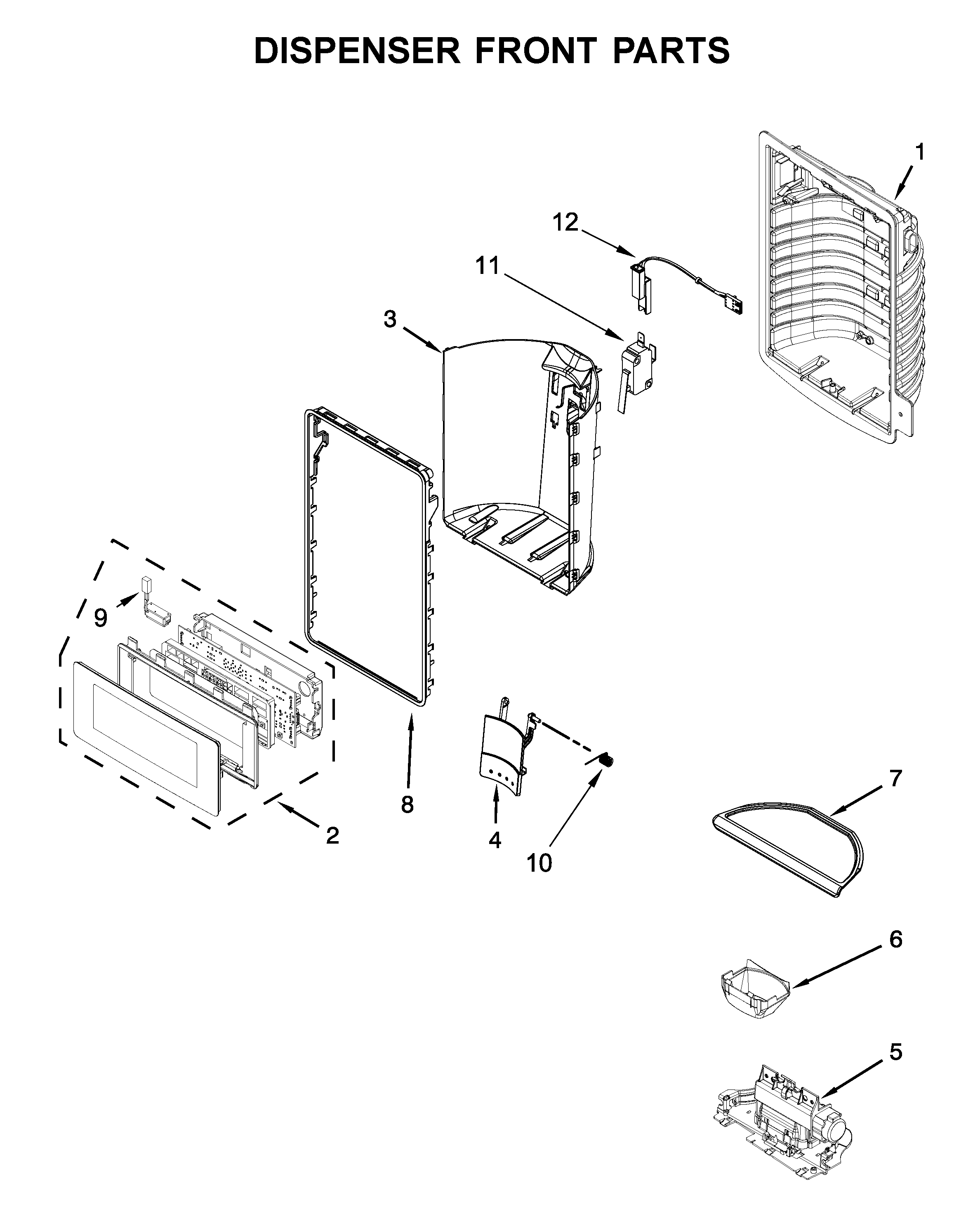 Whirlpool WRV996FDEE01 dispenser front parts diagram