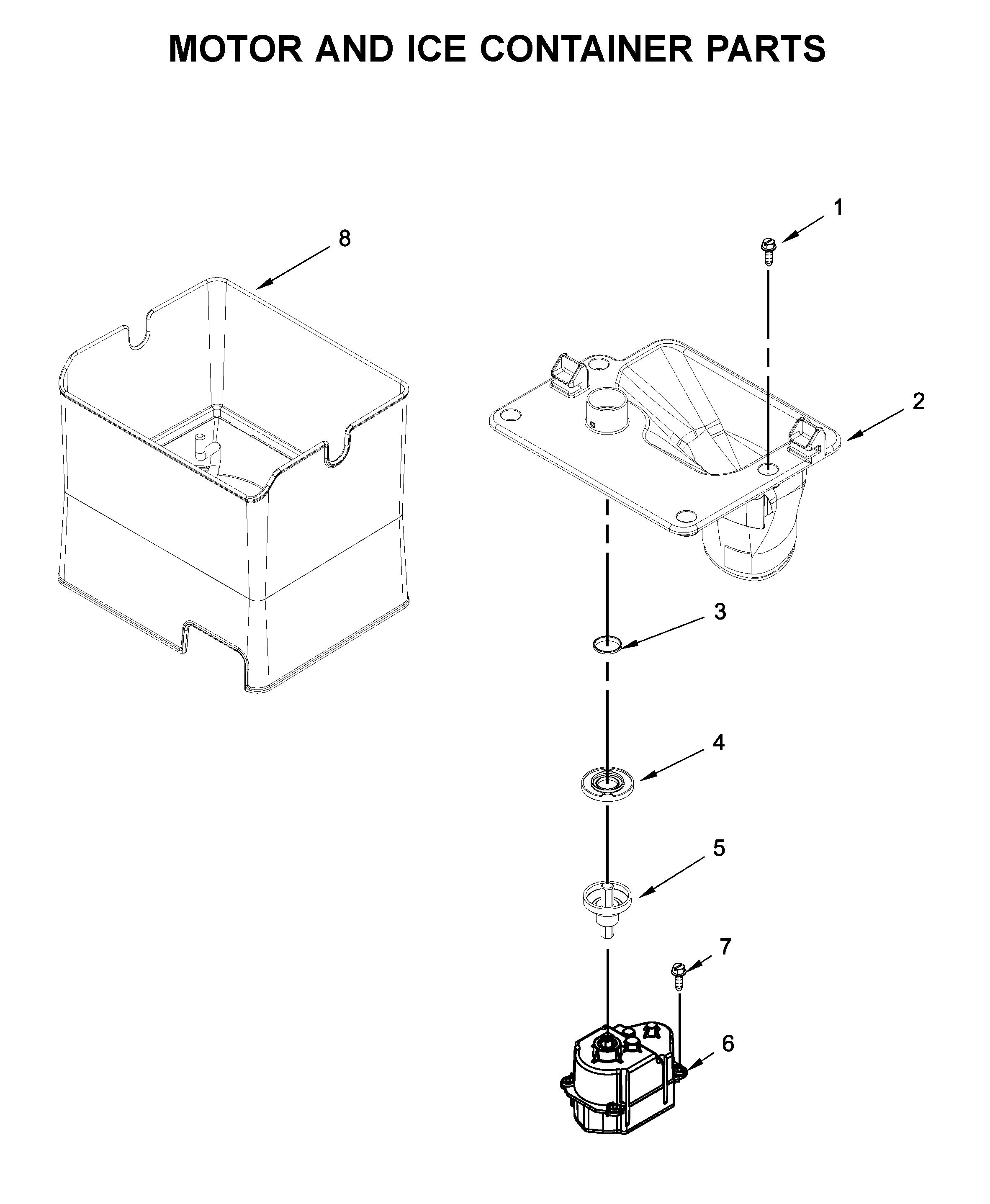 Whirlpool WRV996FDEE01 motor and ice container parts diagram