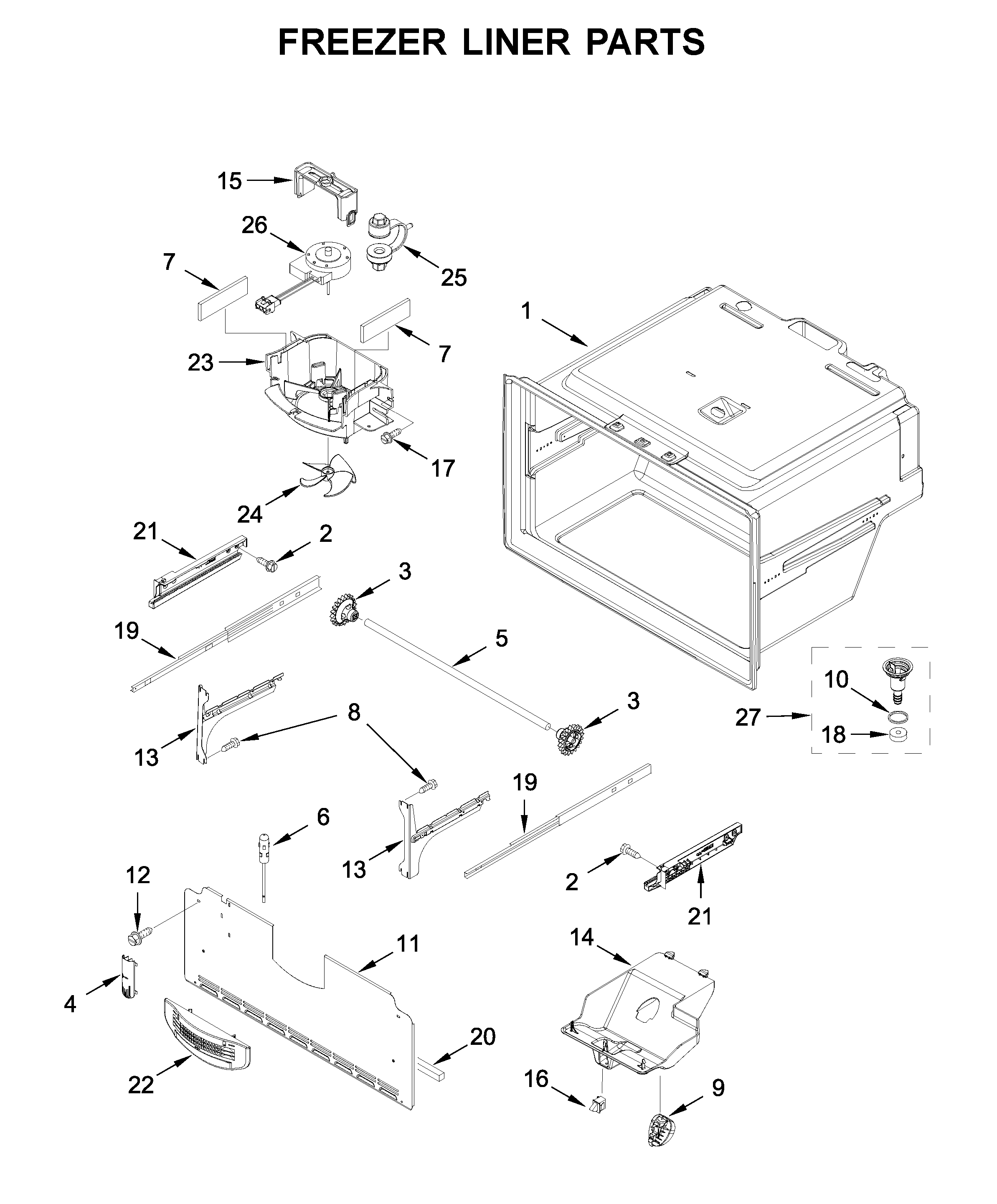Maytag MFI2570FEZ08 freezer liner parts diagram