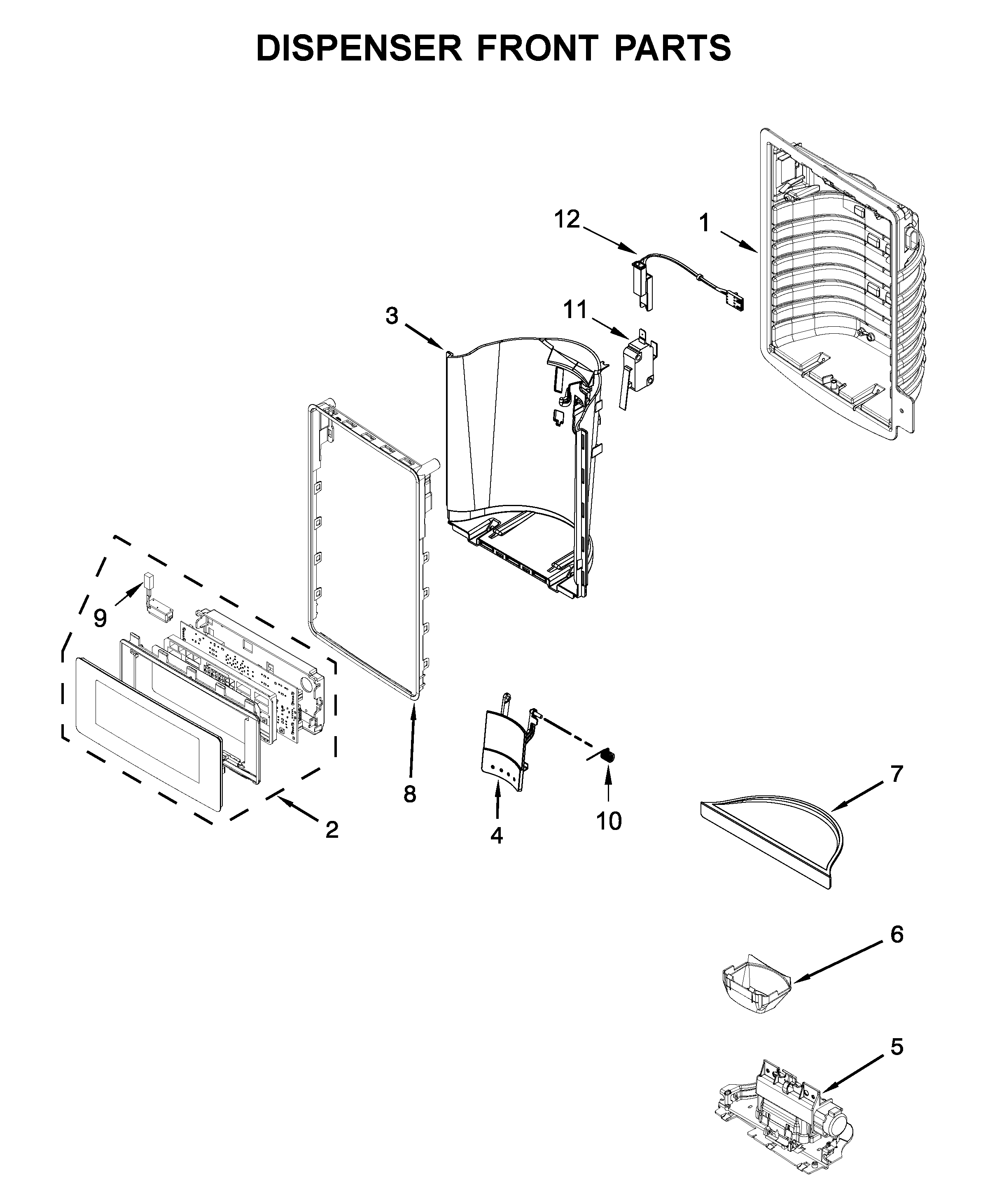 KitchenAid KRMF706ESS02 dispenser front parts diagram