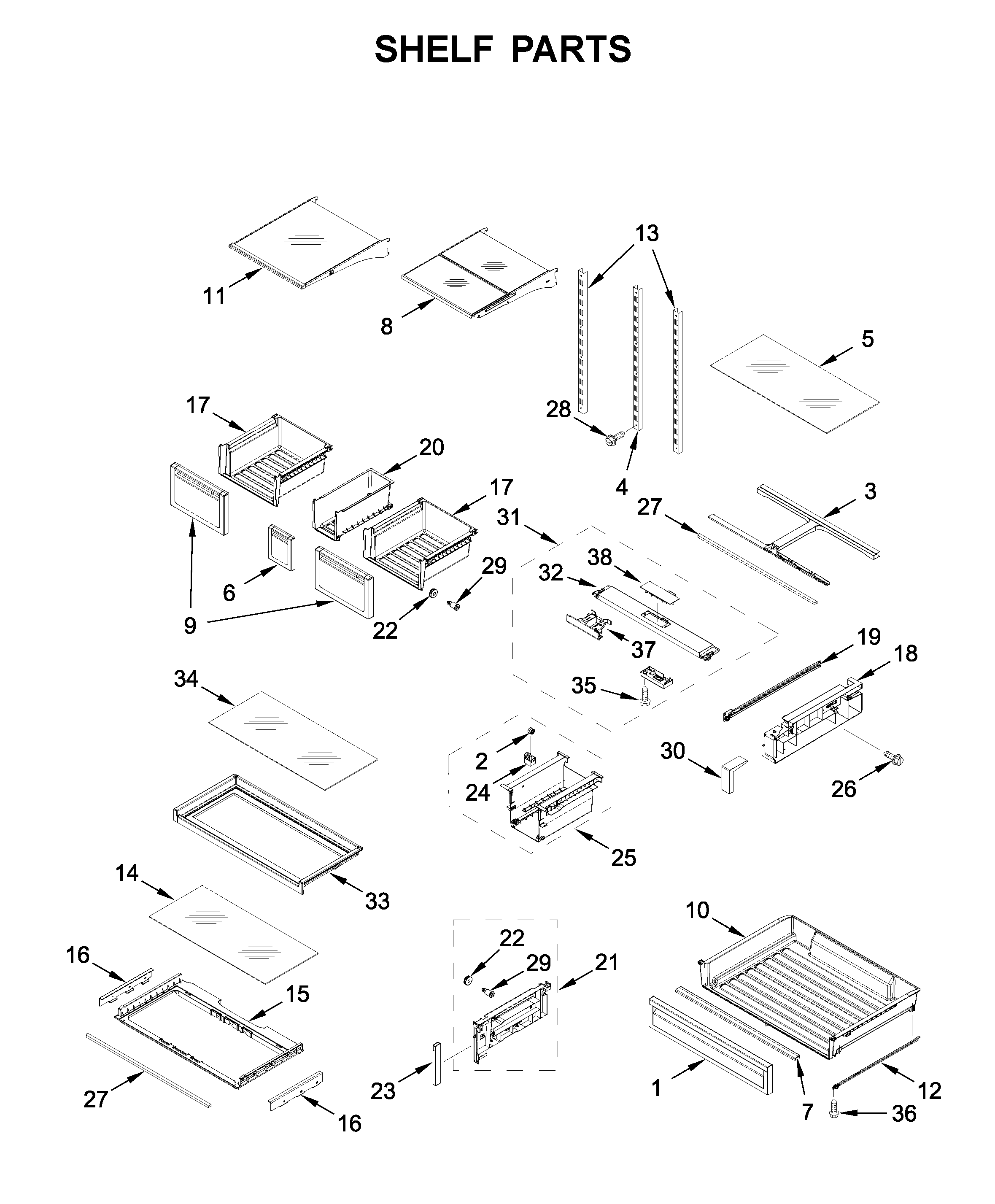 Whirlpool WRF767SDHZ01 shelf parts diagram