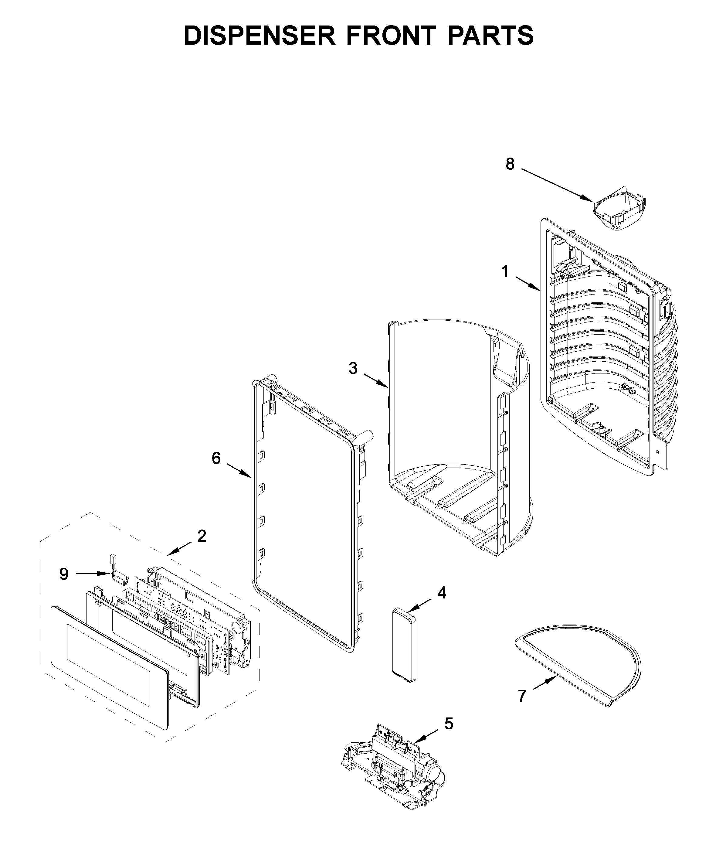 Whirlpool WRF767SDHZ01 dispenser front parts diagram